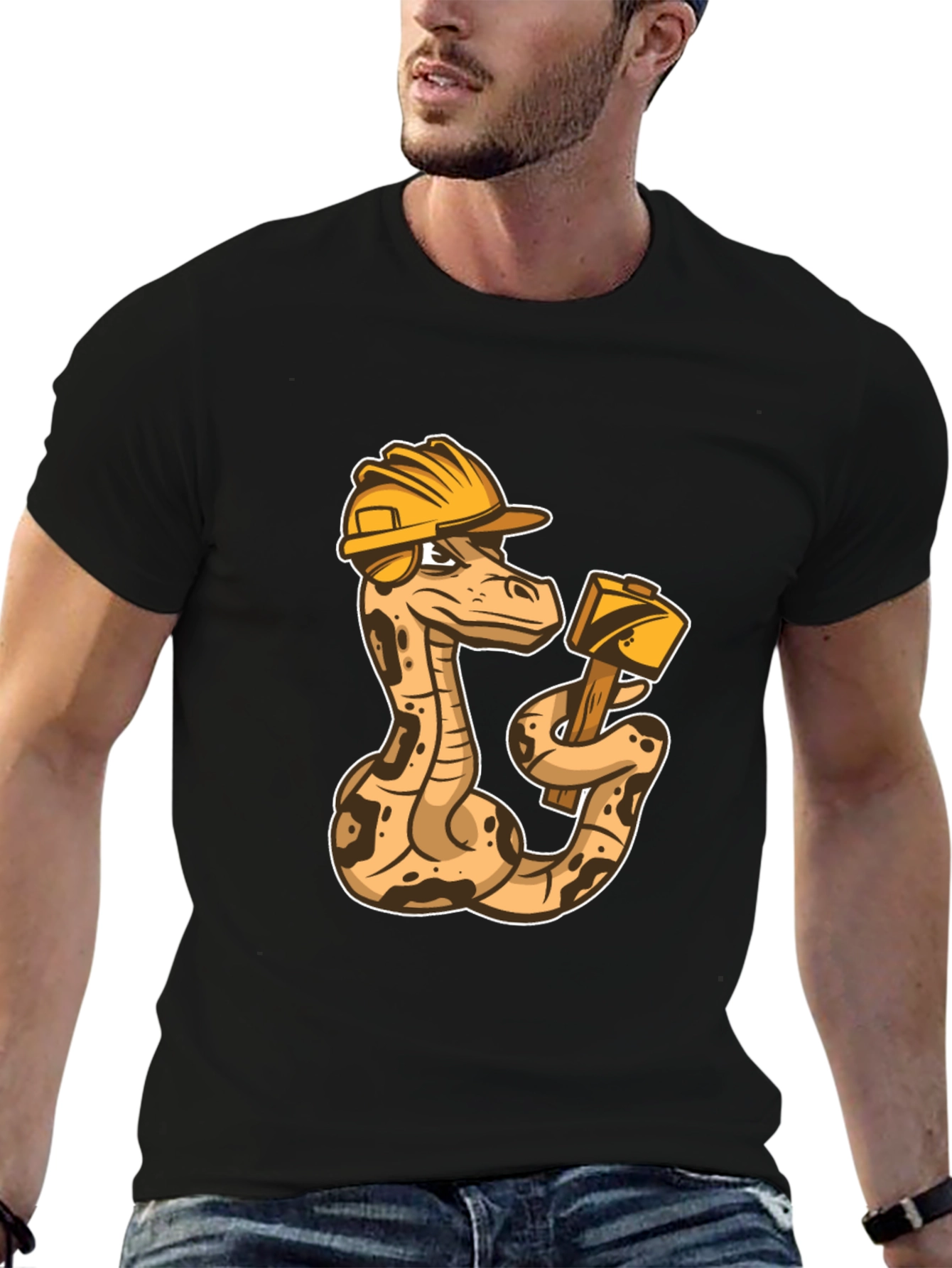Black Construction Snake Graphic T-Shirt view 6