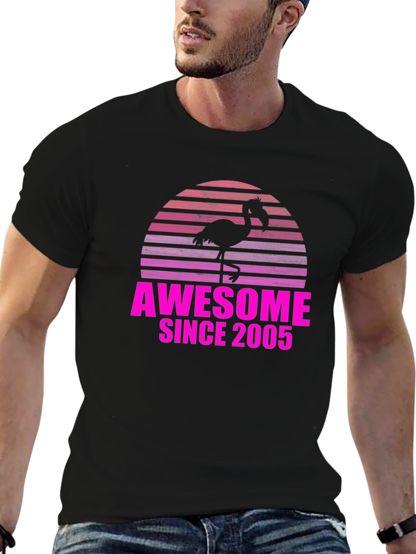 Black Awesome Since 2005 Flamingo Sunset Graphic T-Shirt view 6
