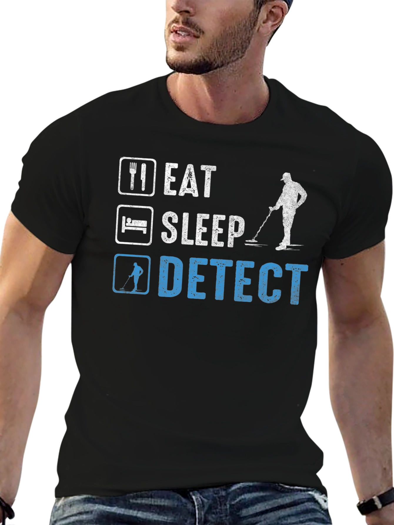 Black Eat Sleep Detect Metal Detecting Hobby T-Shirt view 6