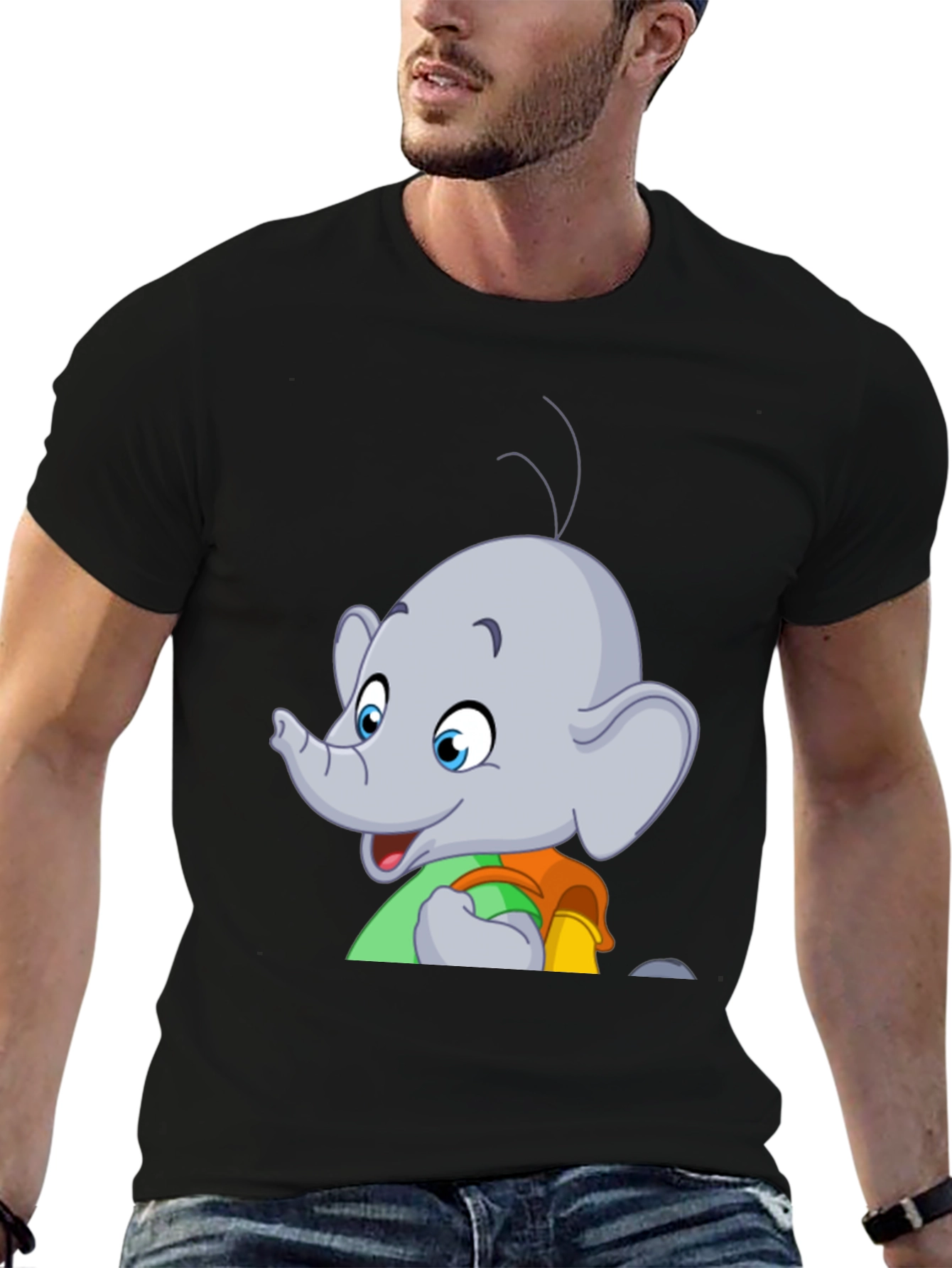 Black Elephant Cartoon T-Shirt - Black Graphic Tee view 6