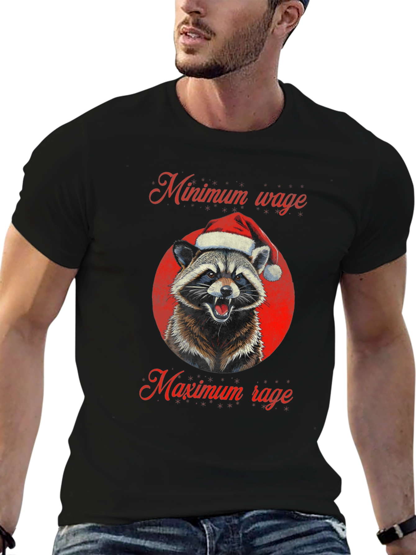 Minimum Wage Maximum Rage Raccoon Christmas T-Shirt - 6