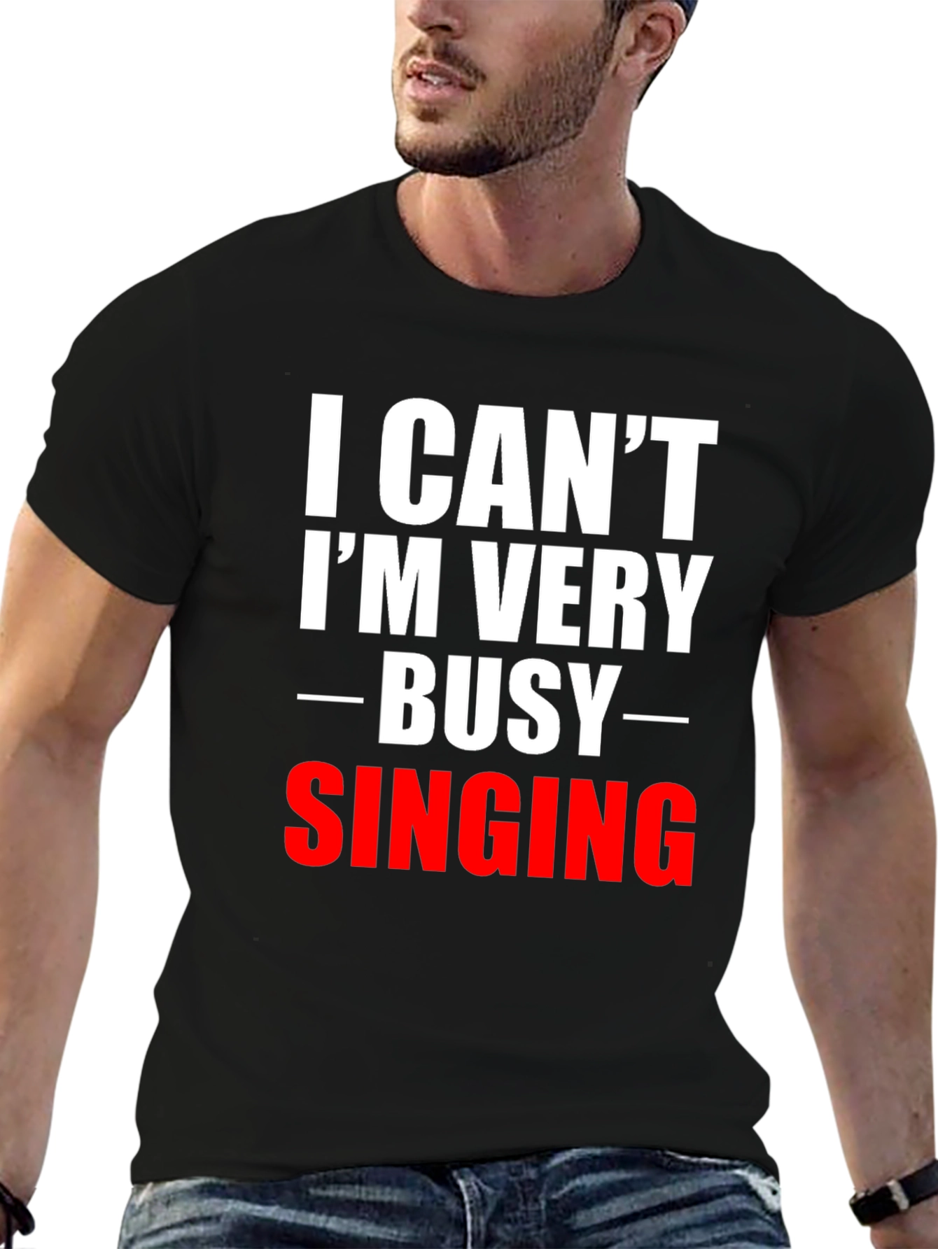 Black Funny Singing T-Shirt - I Can't I'm Very Busy view 6