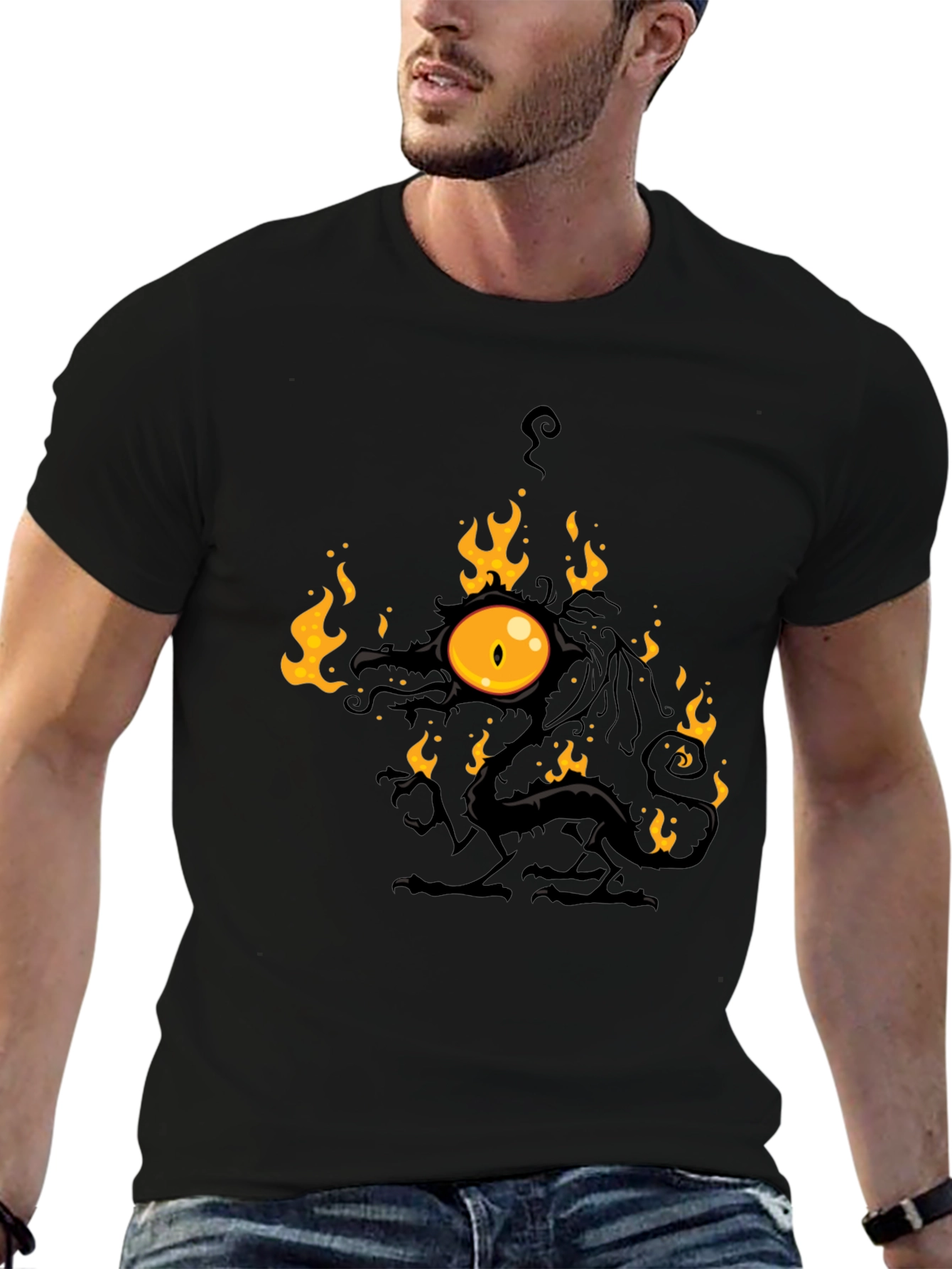 Black Fiery Eye Dragon Black T-Shirt view 6