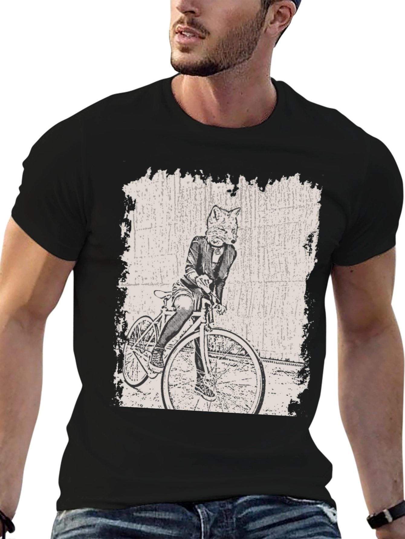 Black Fox on Bike Graphic Tee view 6