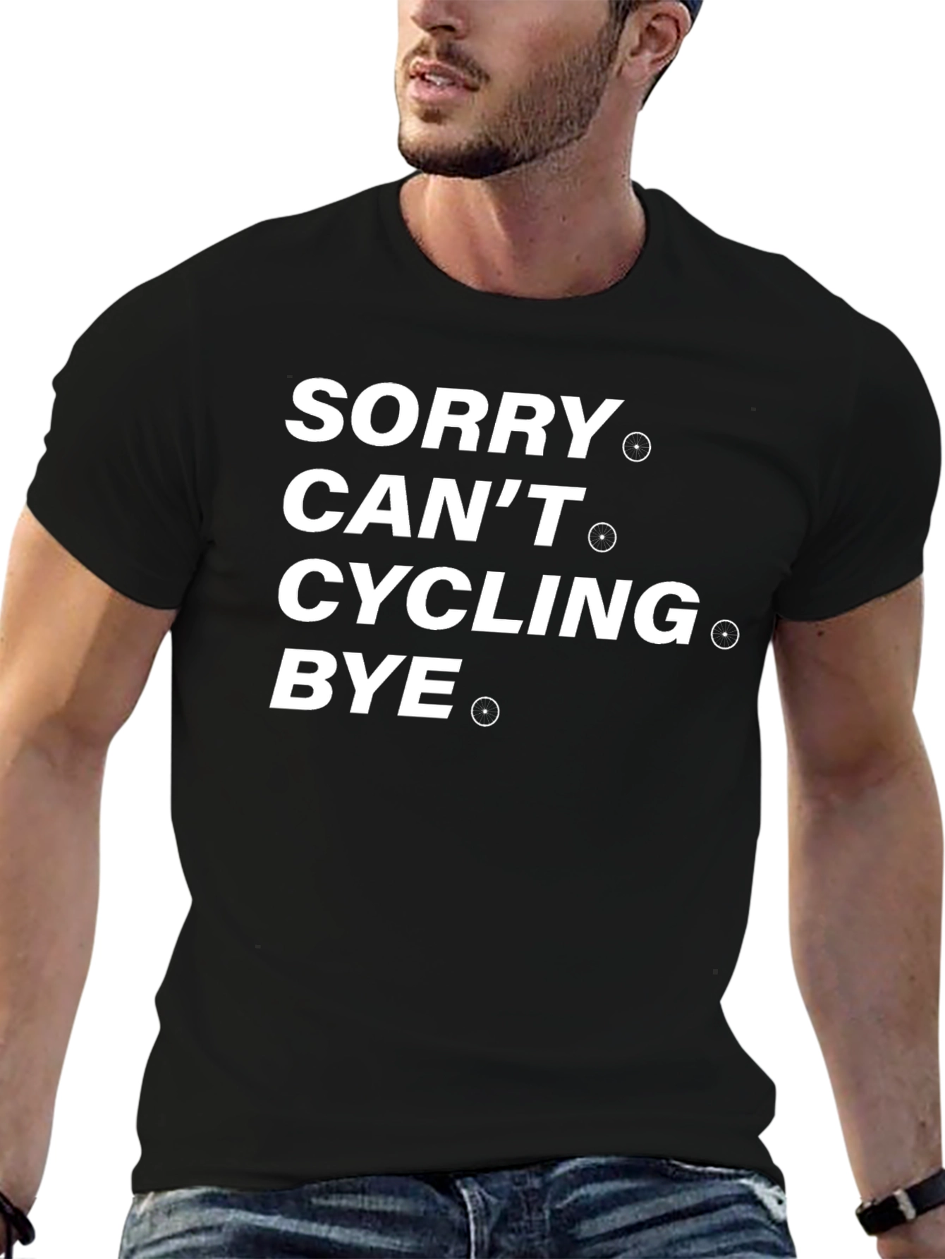 Black Funny Cycling T-Shirt - Sorry Can't Cycling Bye view 6