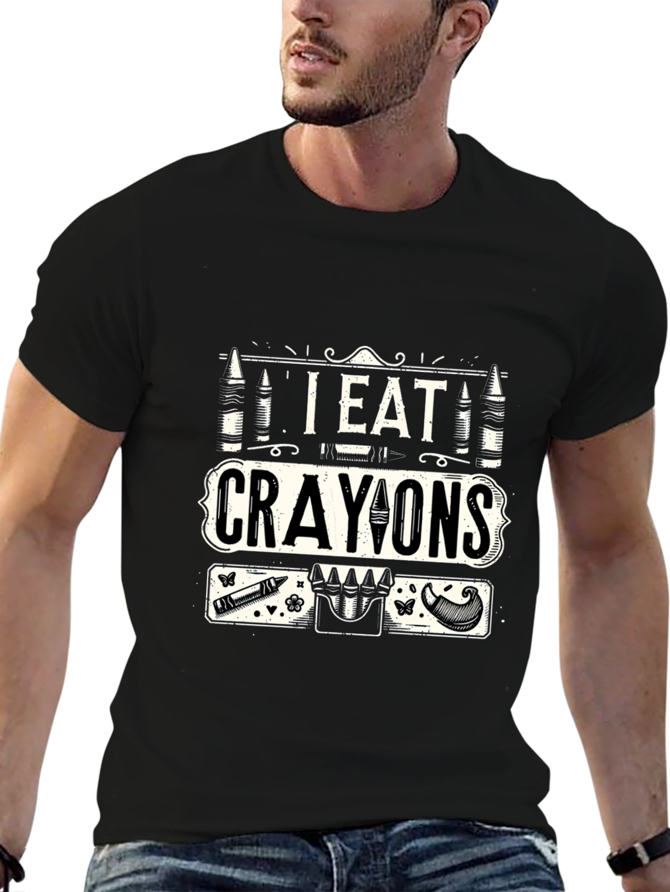 Black I Eat Crayons Graphic T-Shirt - Funny Novelty Tee view 6