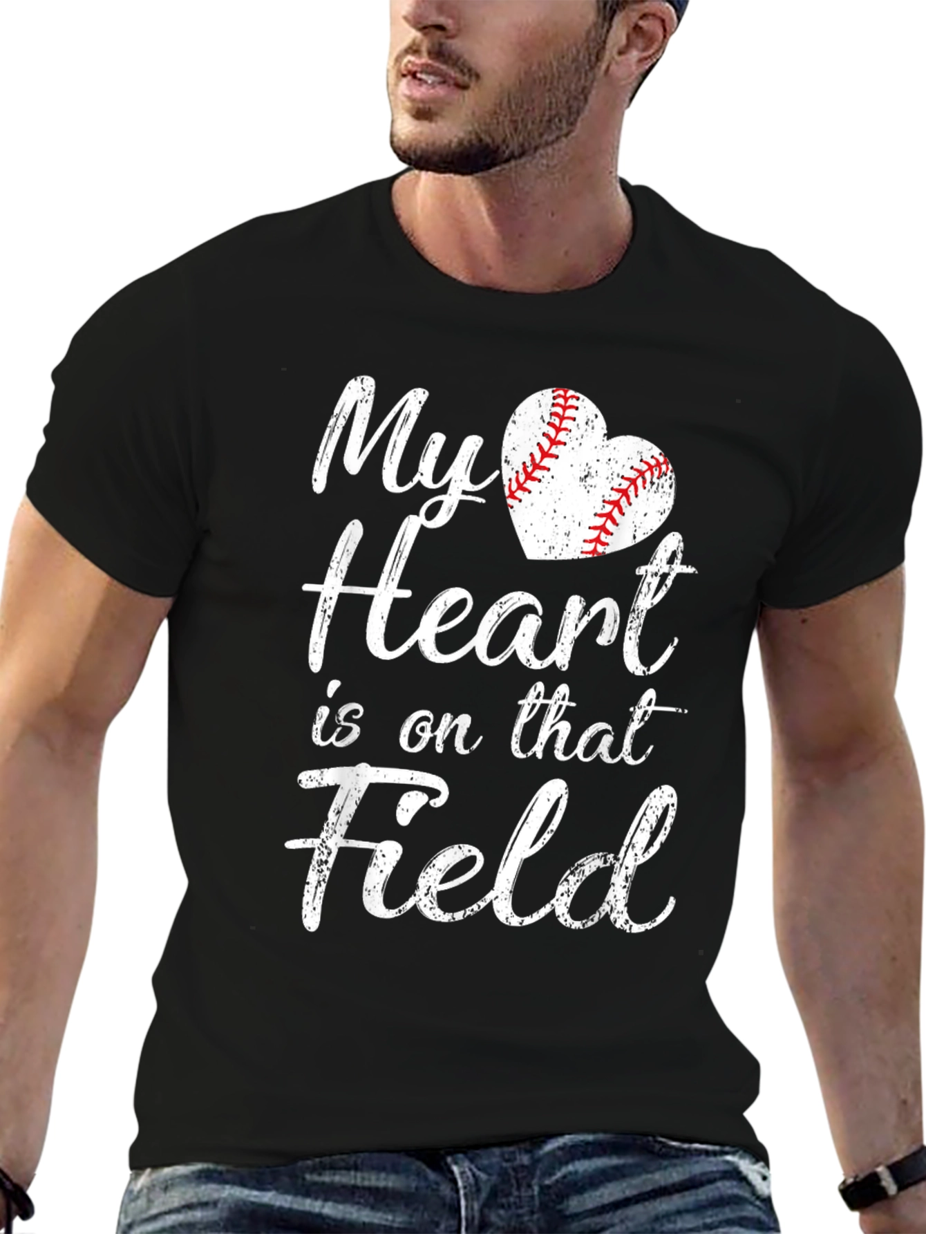 Black My Heart is on that Field Baseball T-Shirt view 6