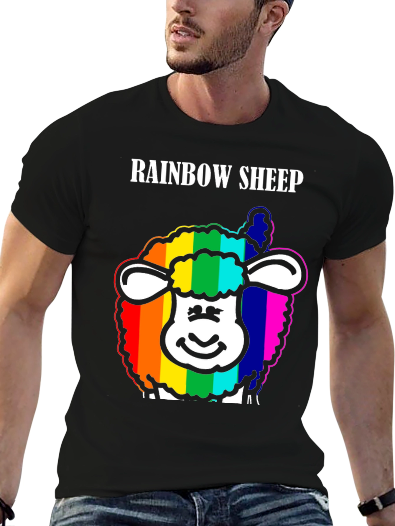 Black Rainbow Sheep Graphic Tee - Black Cotton Blend view 6