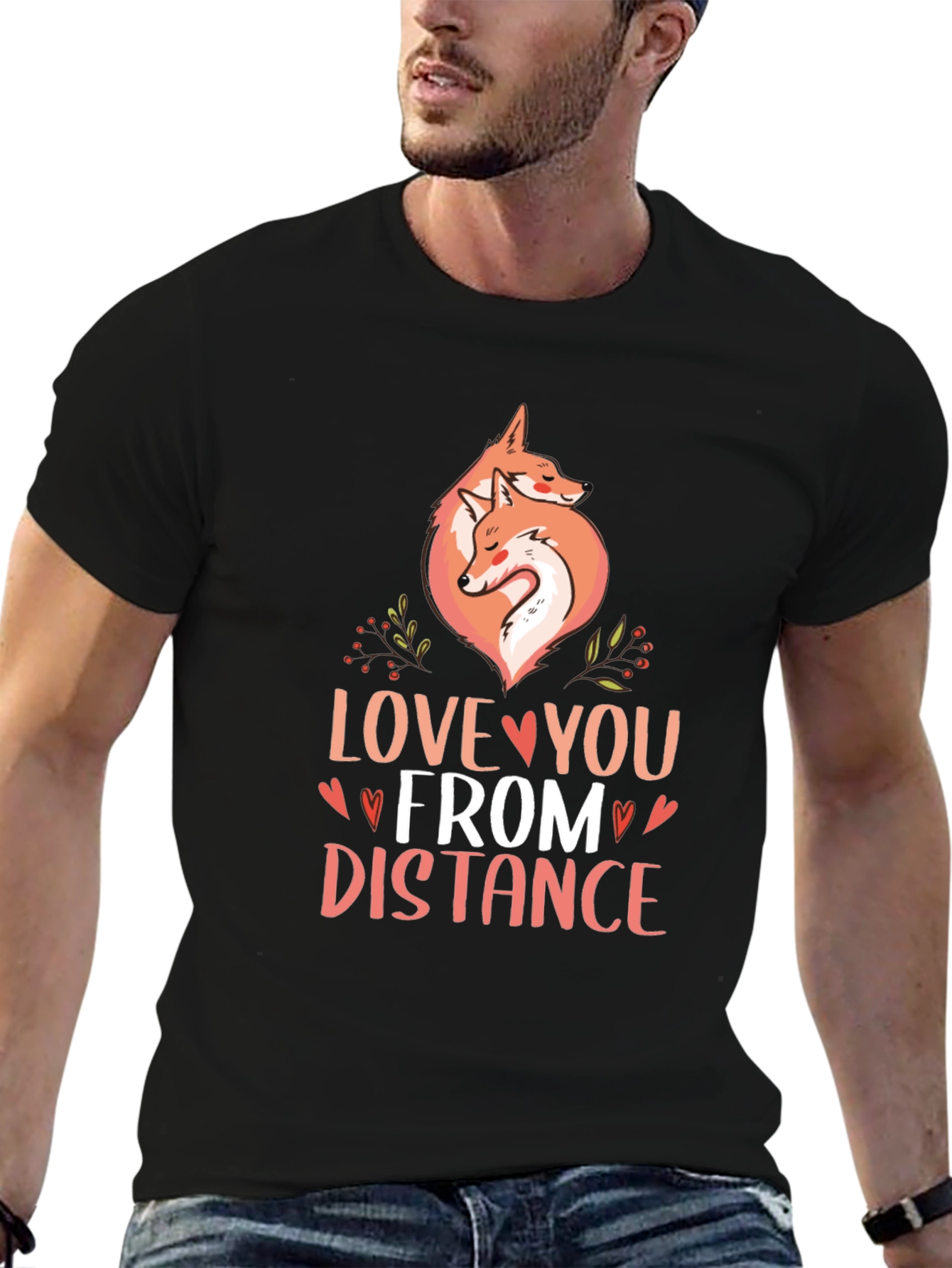 Black Love You From Distance Fox Graphic T-Shirt view 6