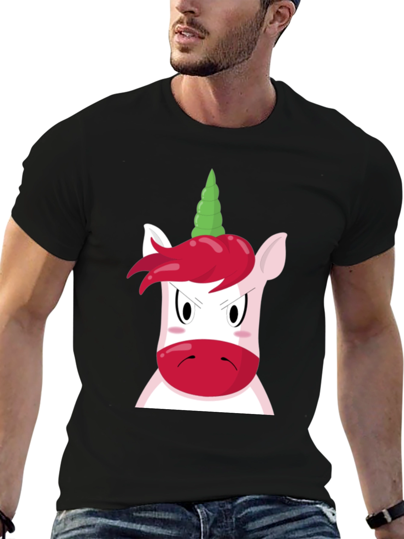 Black Angry Unicorn Graphic Tee - Black Unisex T-Shirt view 6