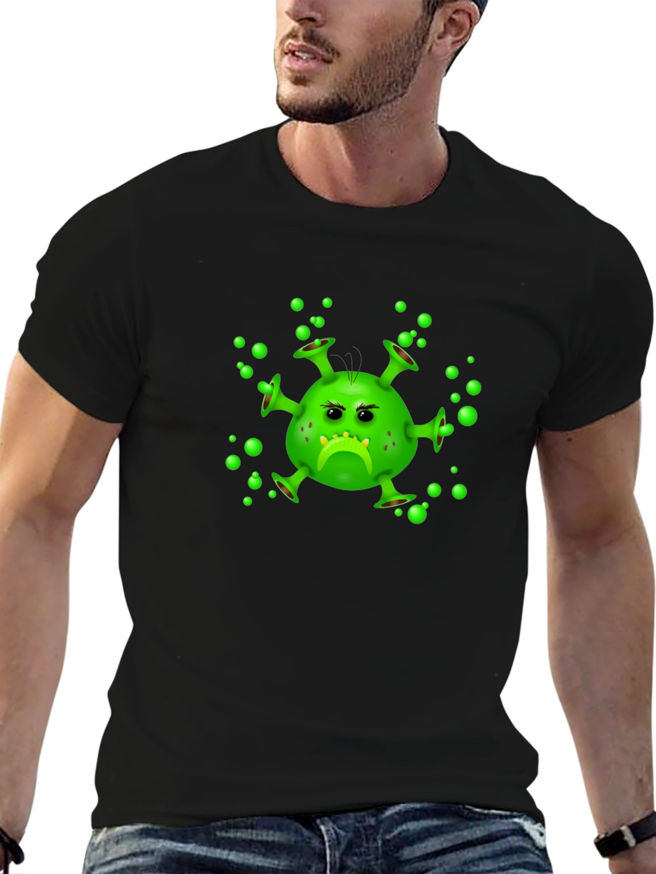 Black Funny Grumpy Virus Graphic Black T-Shirt view 6