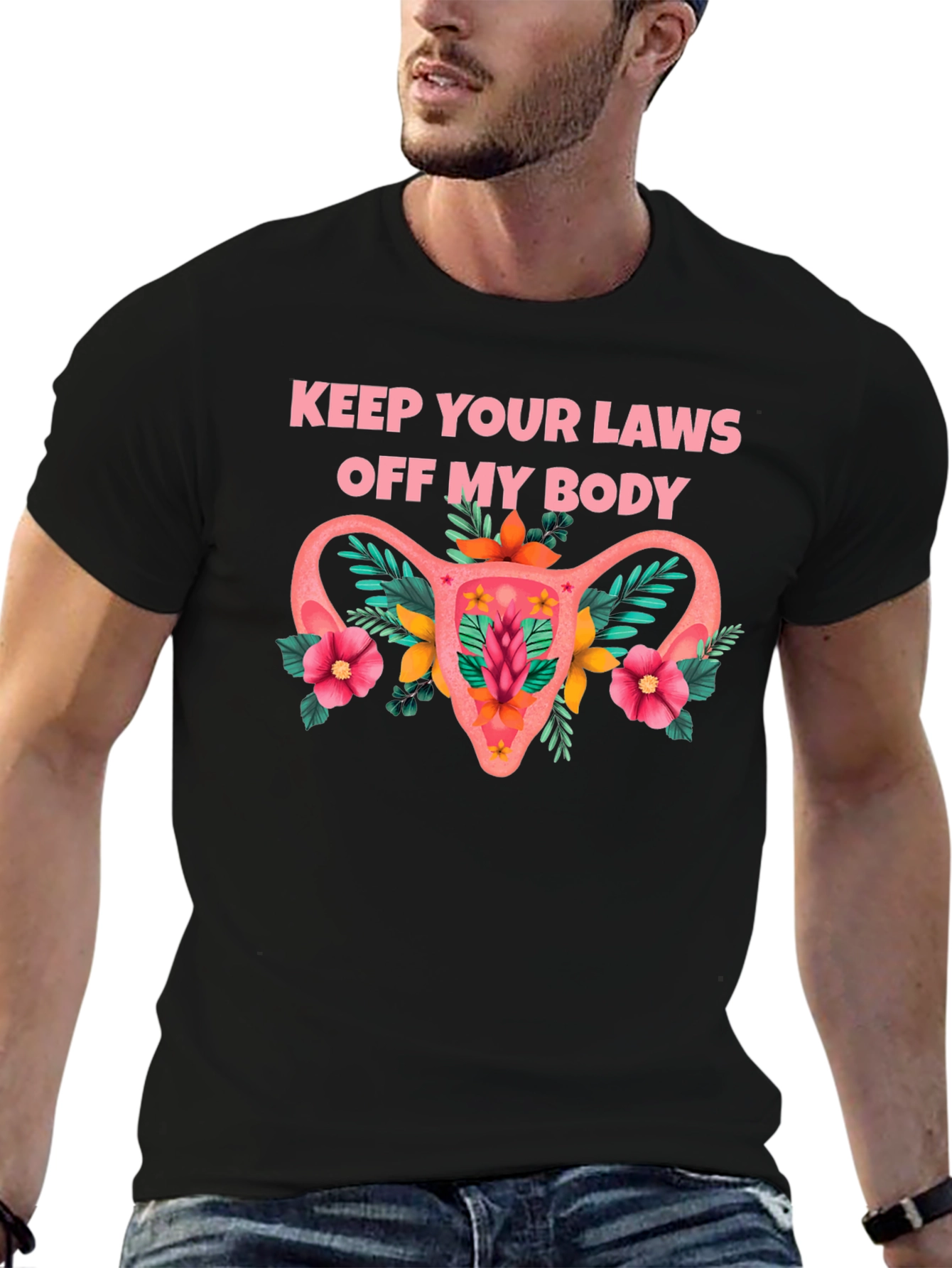 Feminist Uterus Floral T-Shirt: Keep Your Laws Off My Body Tee - 6