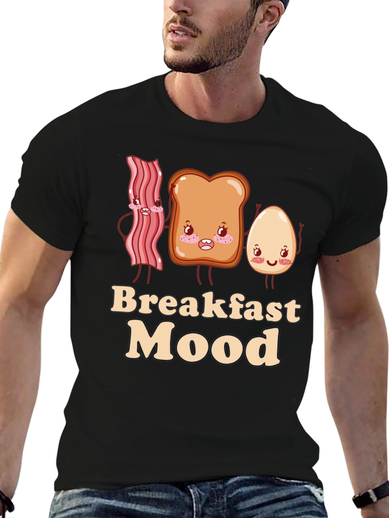 Black Breakfast Mood Cartoon Graphic T-Shirt view 6