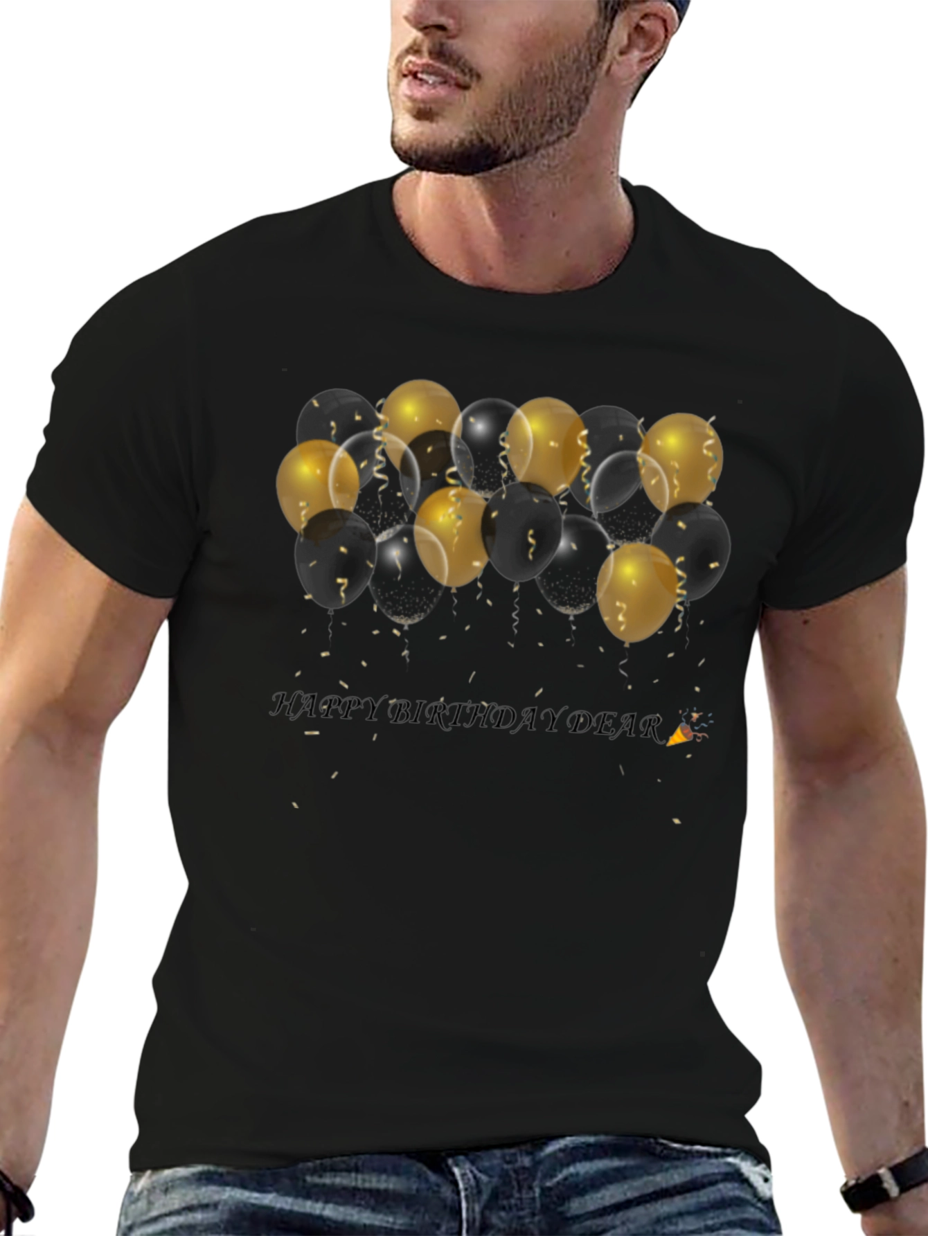 Black Birthday Balloons Black T-Shirt view 6