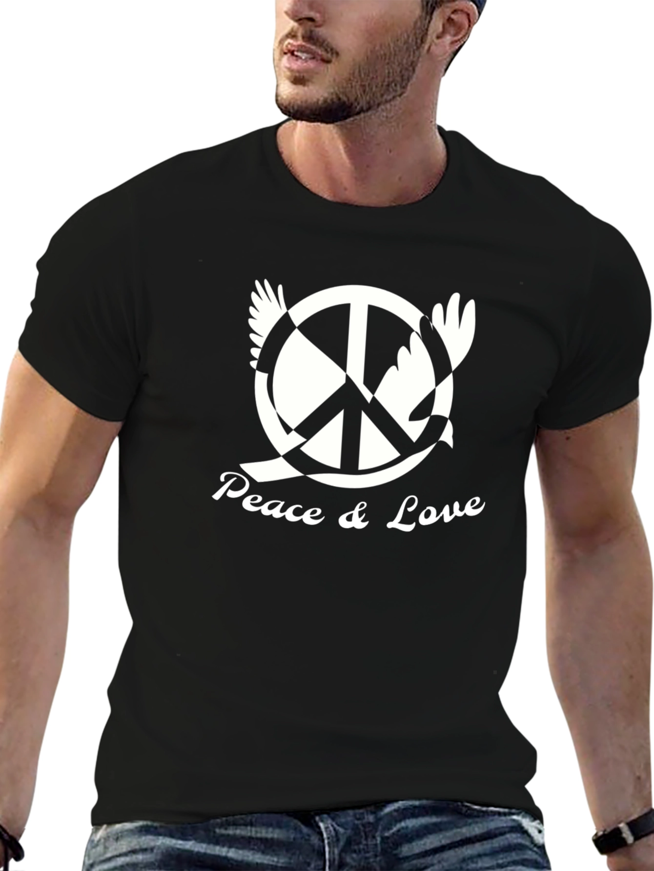 Black Peace & Love Graphic Tee - Black view 6