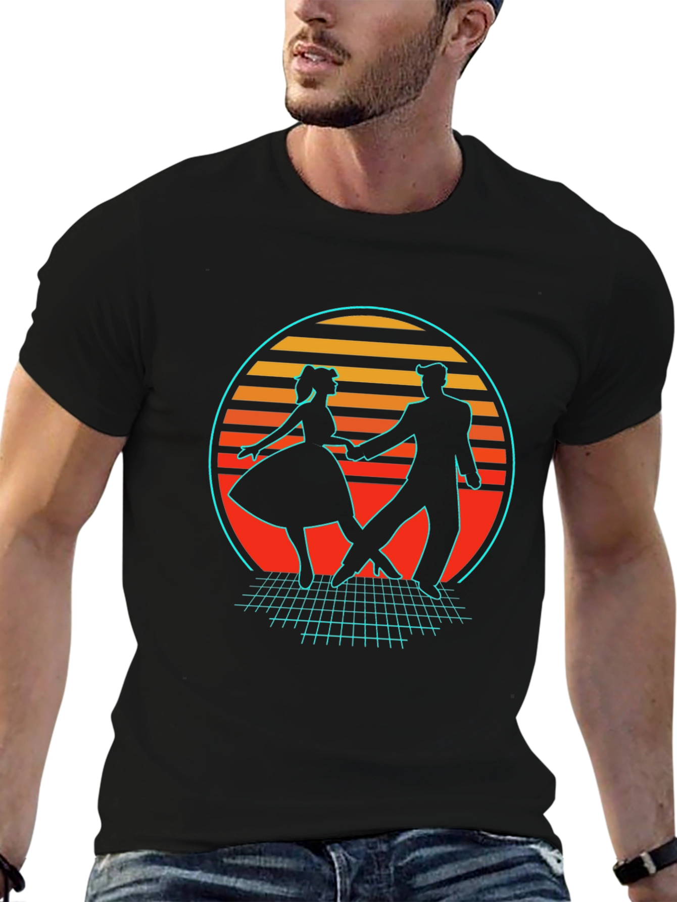 Black Retro Dance T-Shirt - 80s Style view 6