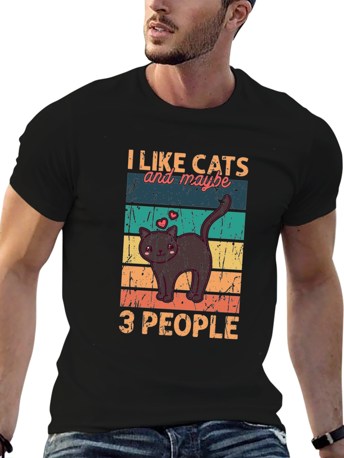 Black I Like Cats and Maybe 3 People T-Shirt view 6