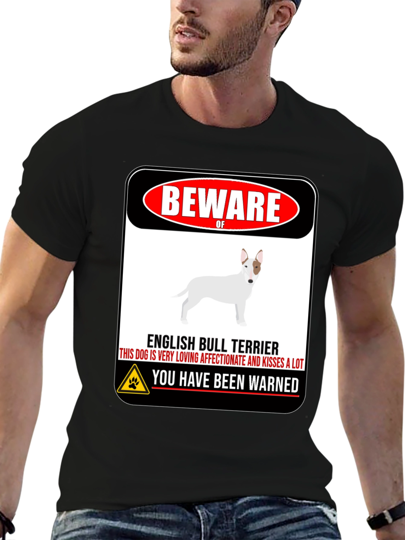 Black Beware of Dog T-Shirt - English Bull Terrier view 6