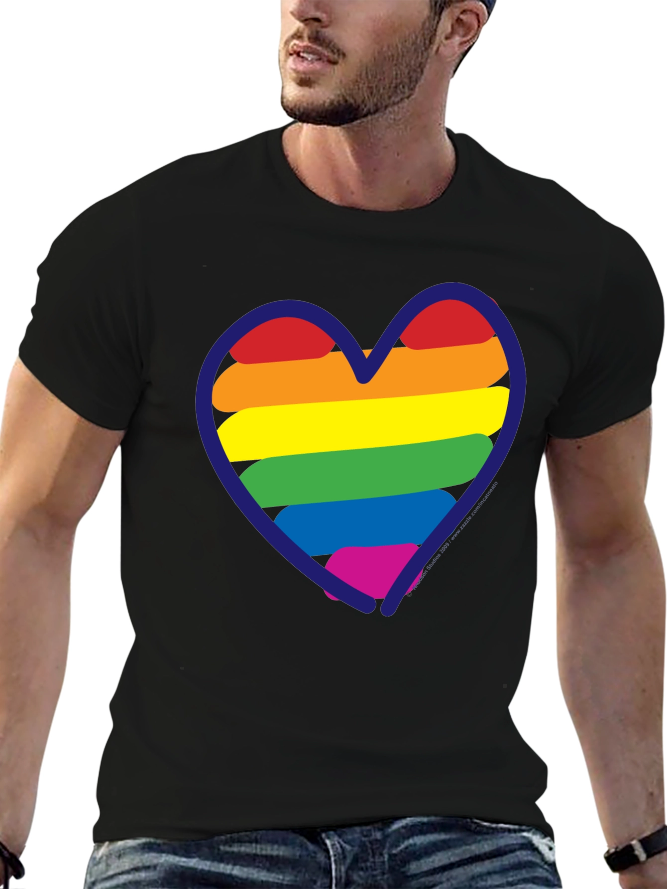 Black LGBT Rainbow Heart T-Shirt - Black Pride Tee view 6