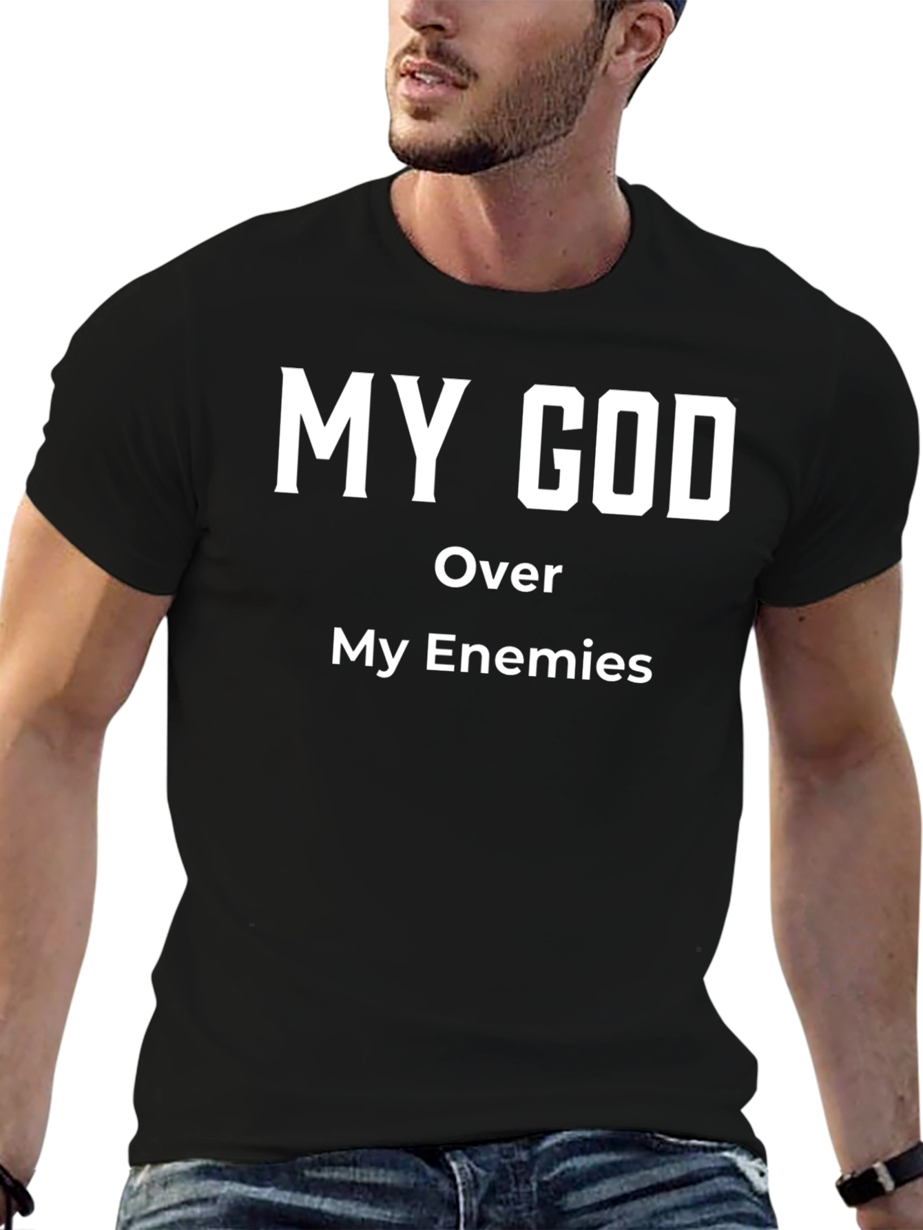 Black My God Over My Enemies Black T-Shirt view 6