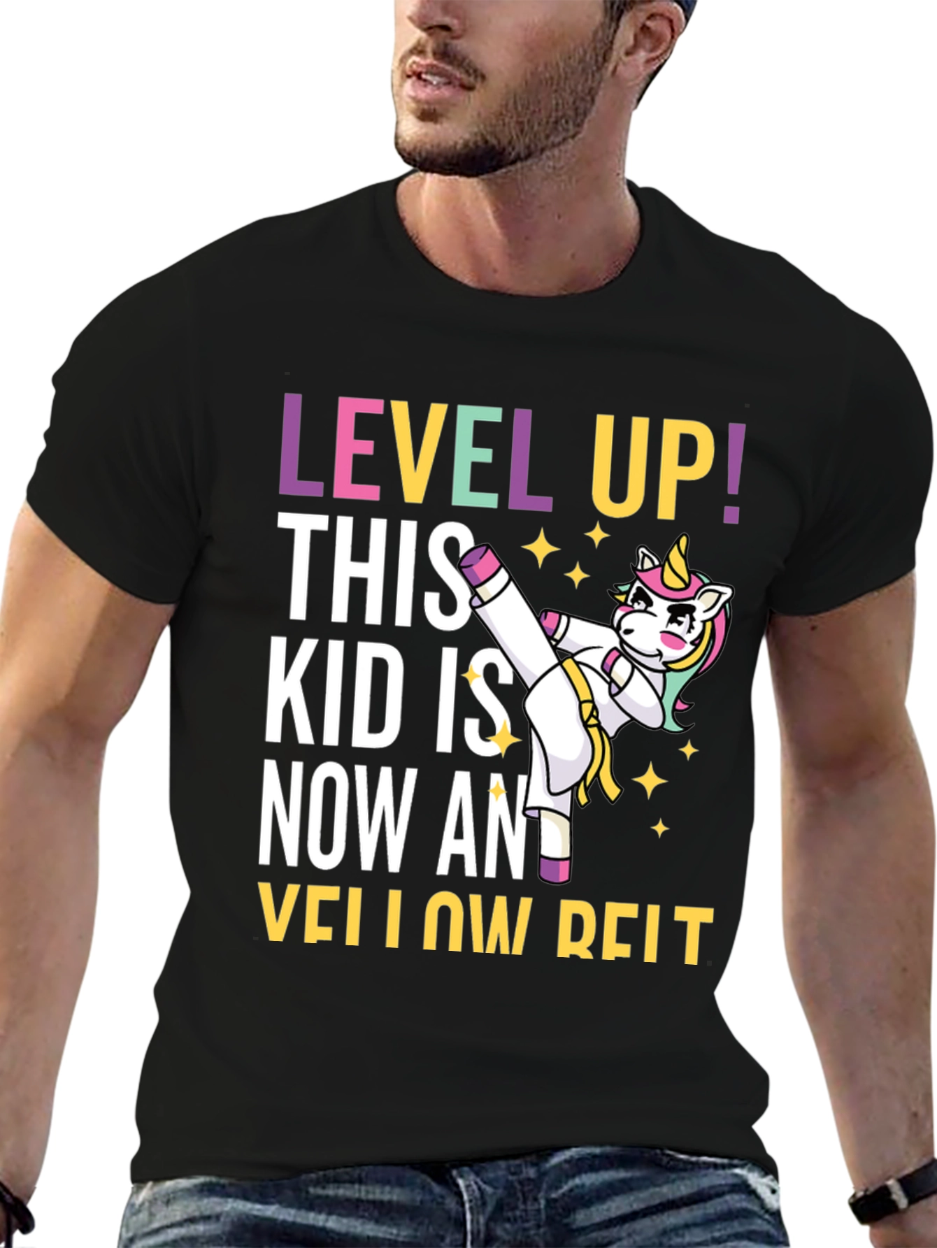 Black Level Up Yellow Belt Unicorn T-Shirt view 6