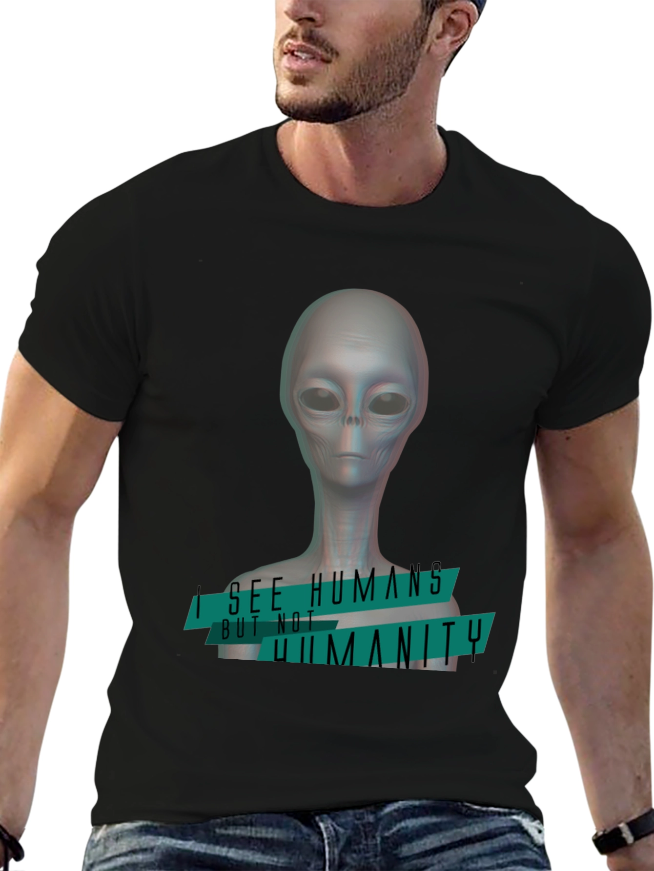 Black Alien 'I See Humans' Graphic T-Shirt view 6