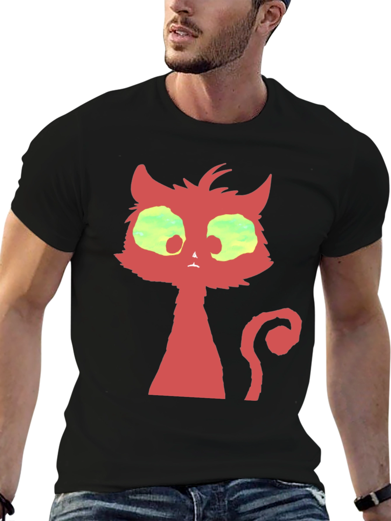 Black Red Cat Graphic T-Shirt - Unique Design view 6