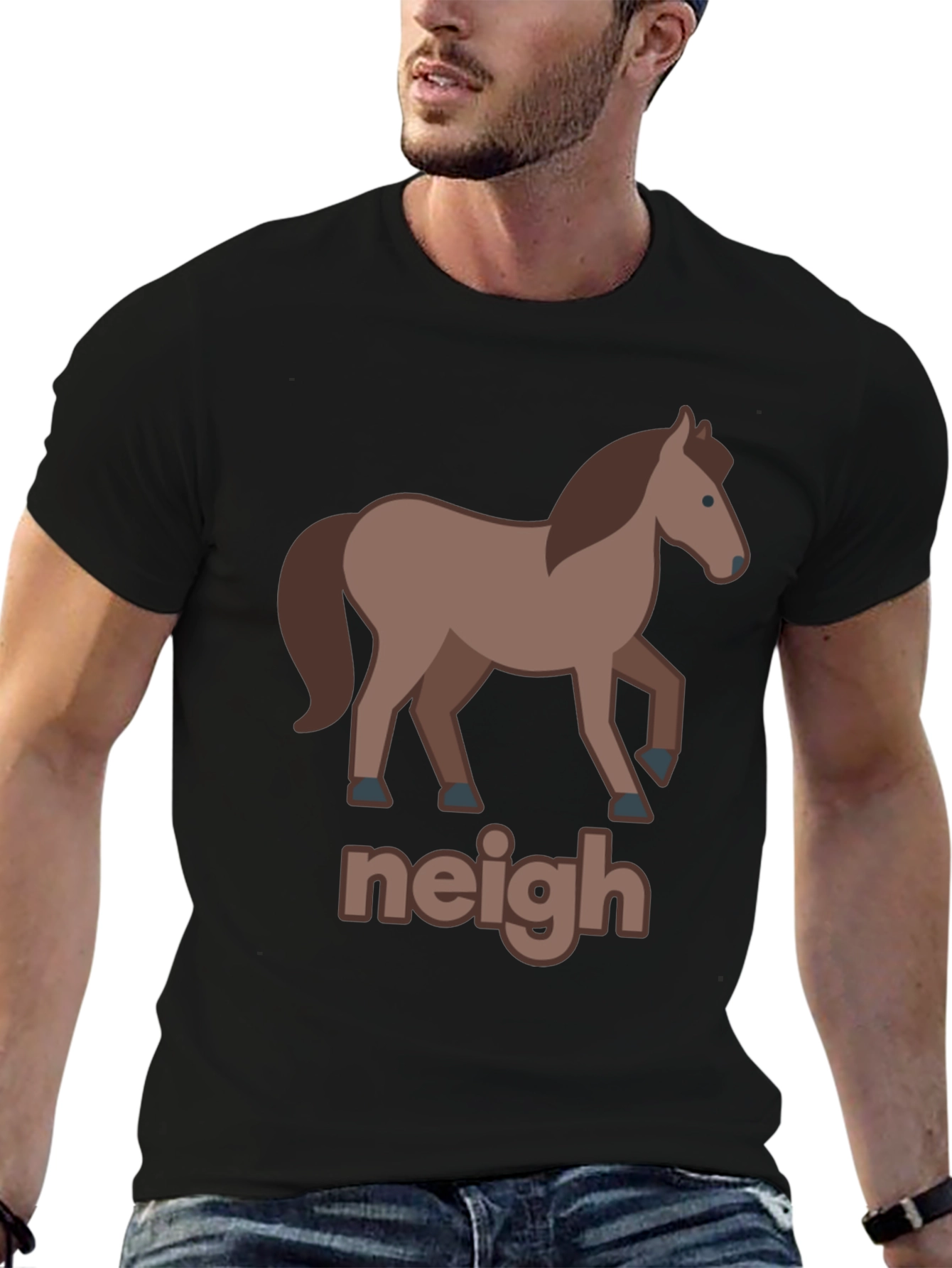 Black Funny Horse Graphic Tee - Neigh view 6