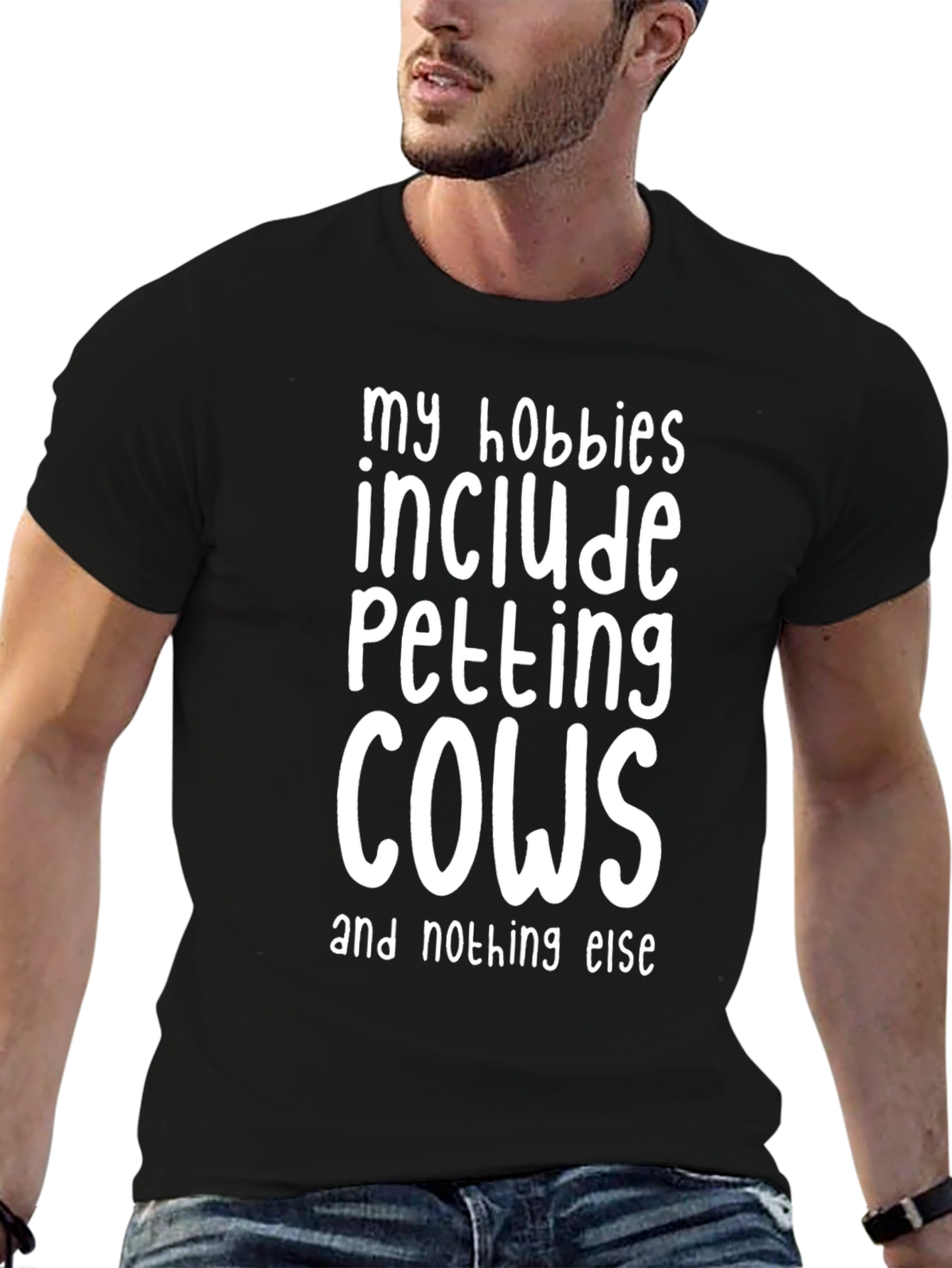 Black Funny Cow Petting Hobby T-Shirt view 6