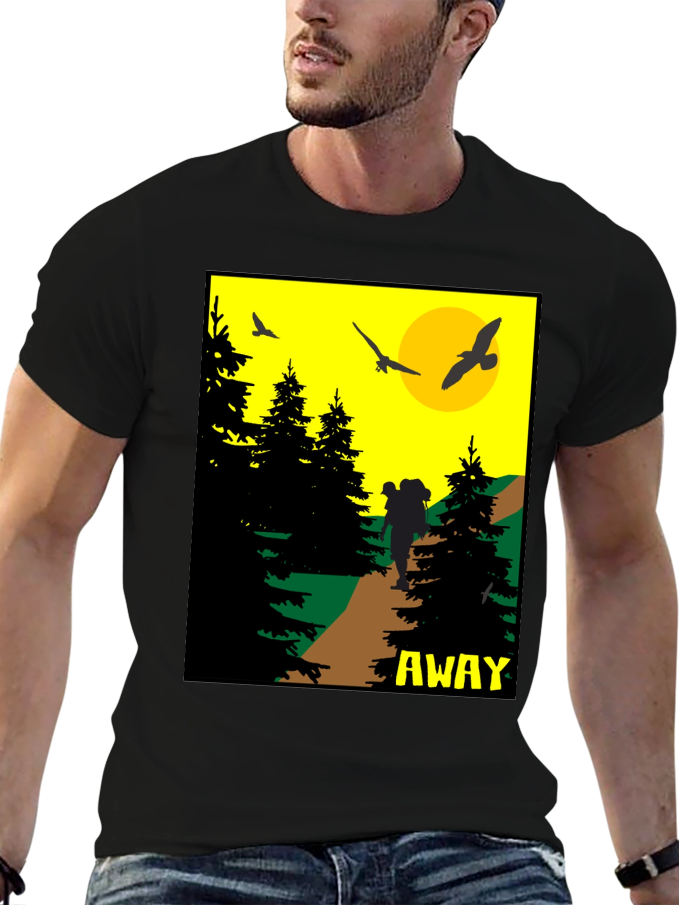 Black Adventure Awaits Graphic Tee - Hiker Design view 6