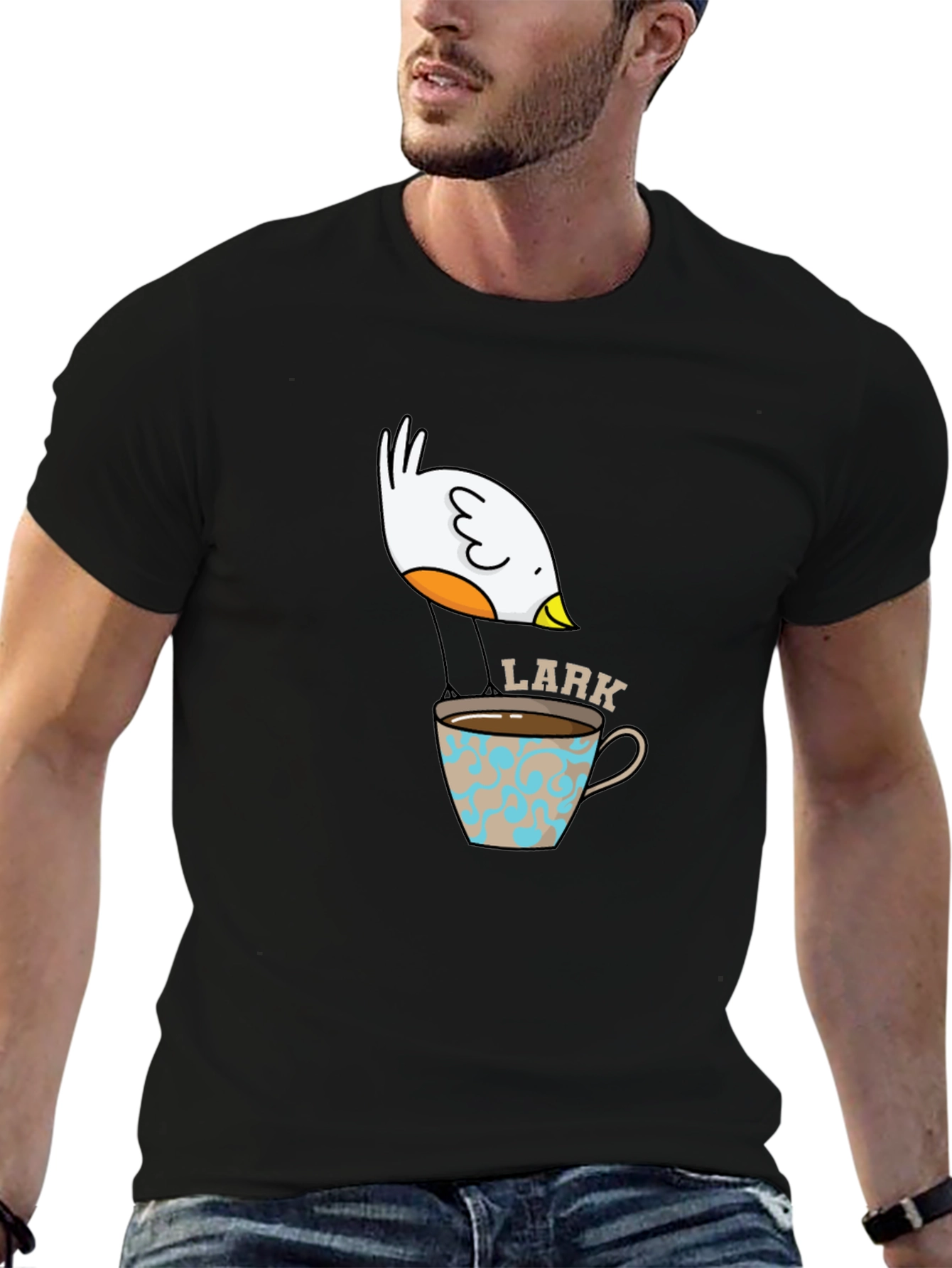 Black Lark in a Cup T-Shirt - Soft Cotton Bird Lover Tee view 6