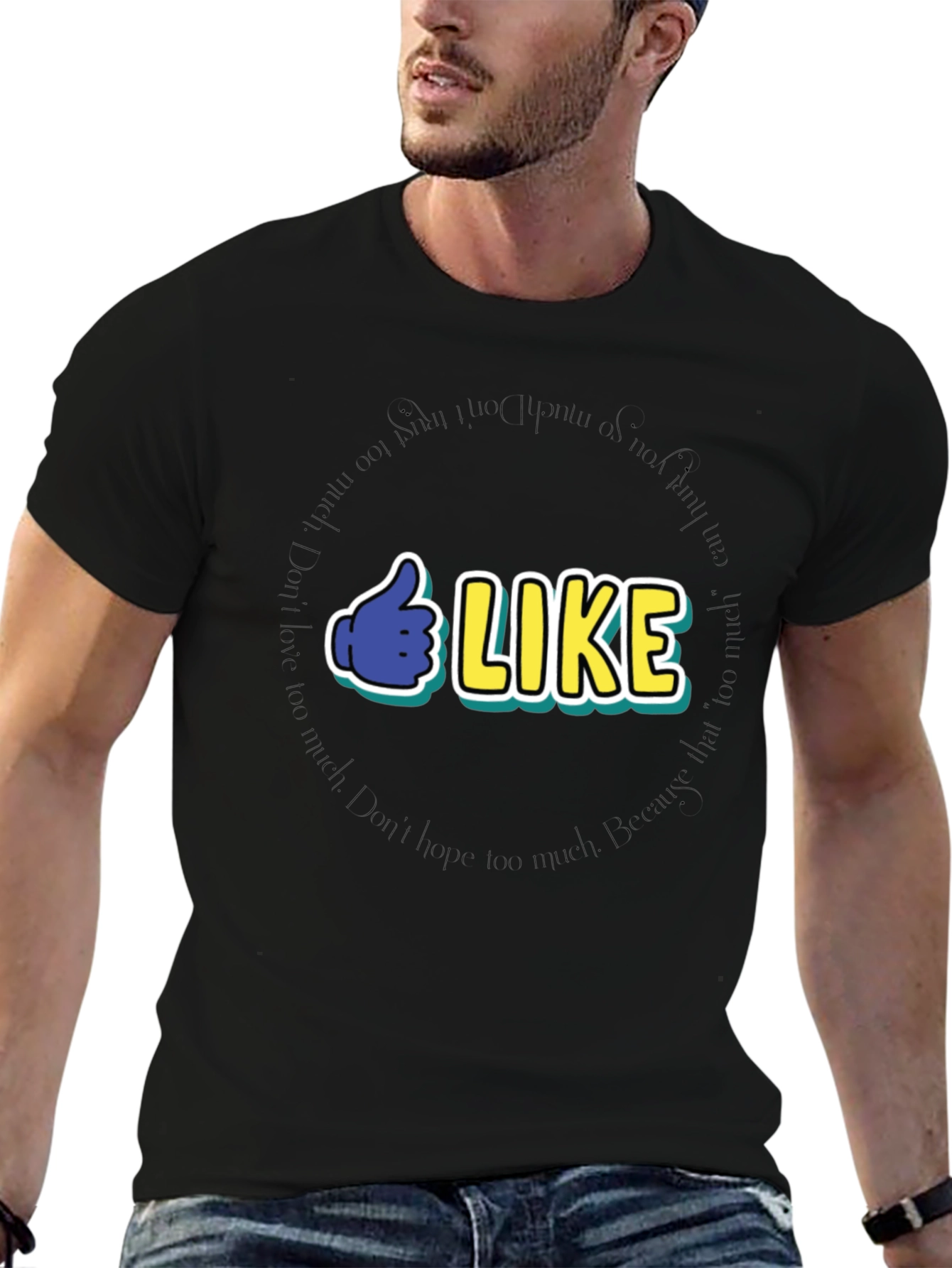 Black Funny Thumbs Up LIKE T-Shirt view 6