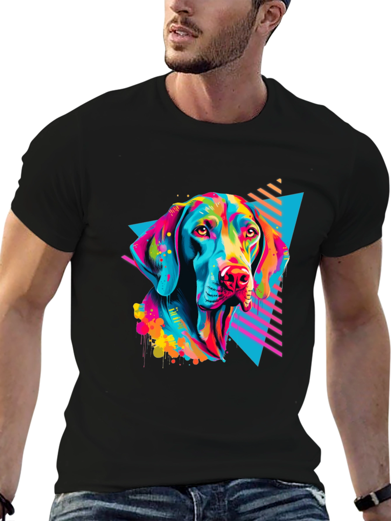 Black Vibrant Dog Graphic T-Shirt - Bold 80s Style view 6