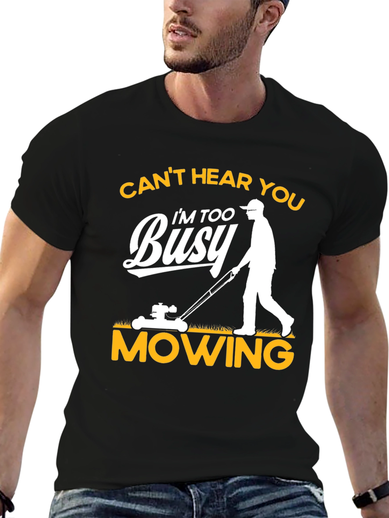 Black Funny Mowing T-Shirt - Can't Hear You view 6
