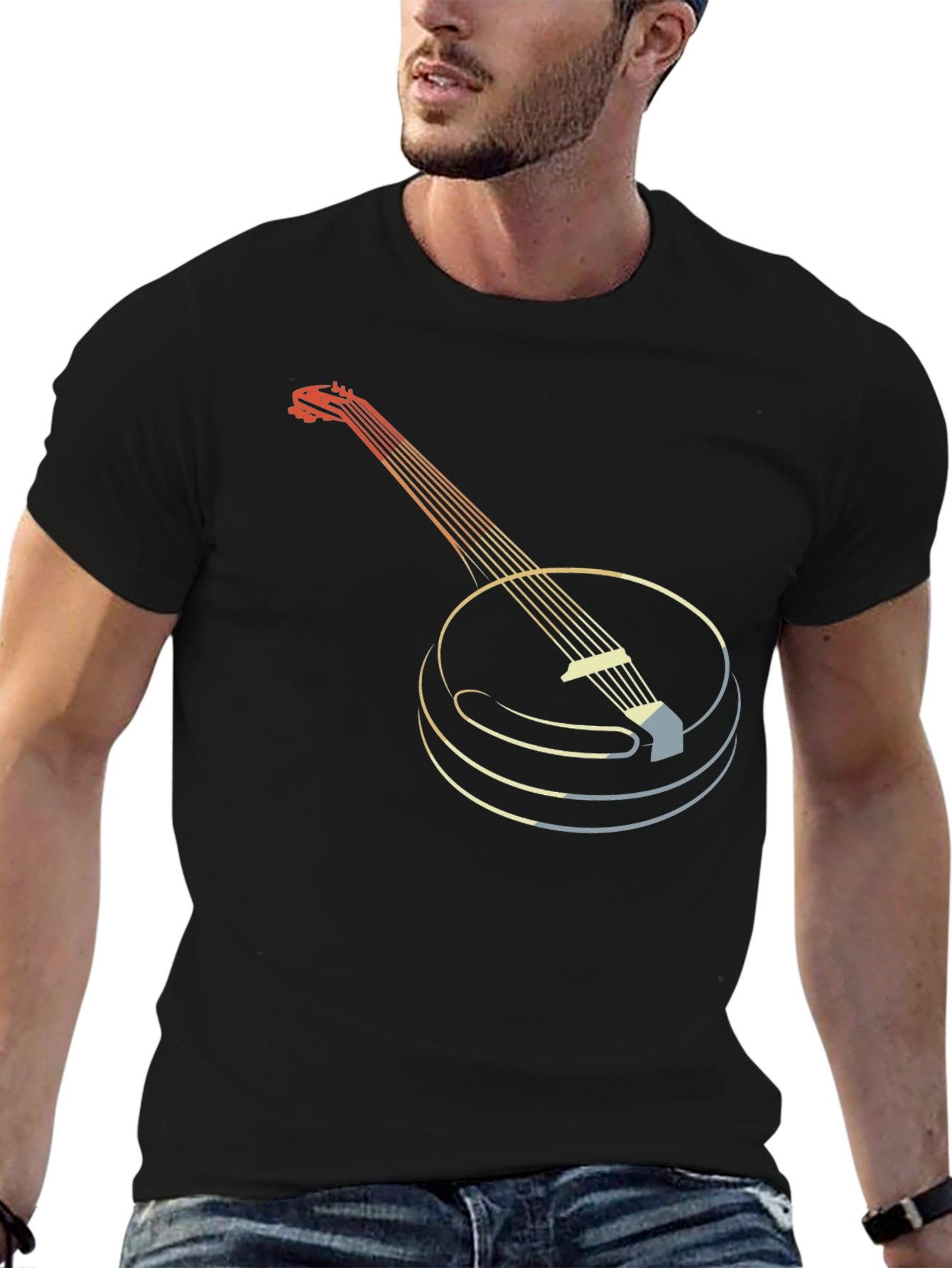 Black Retro Banjo Graphic Tee - Musical Instrument T-Shirt view 6