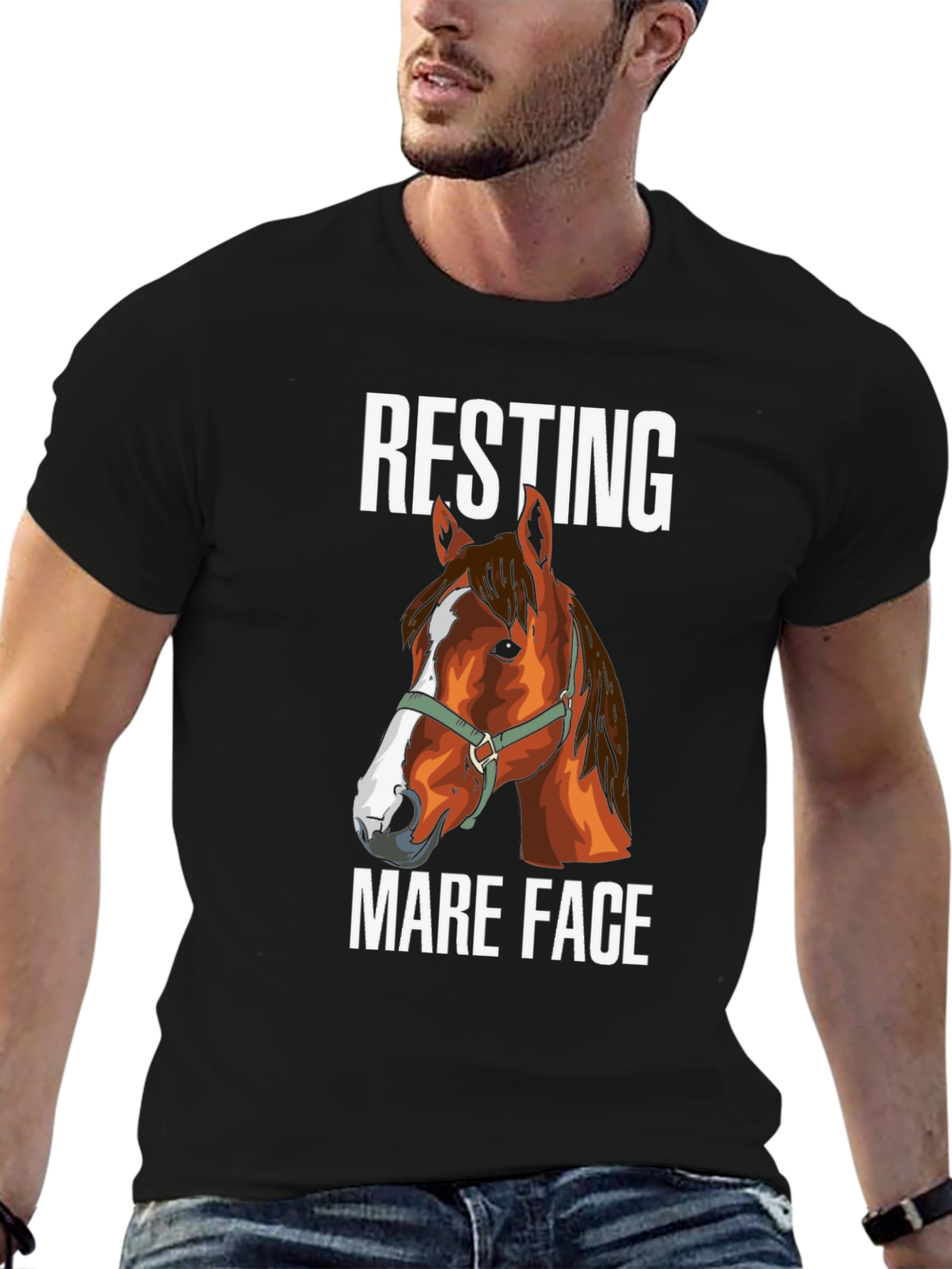 Black Resting Mare Face T-Shirt - Horse Lover Tee view 6