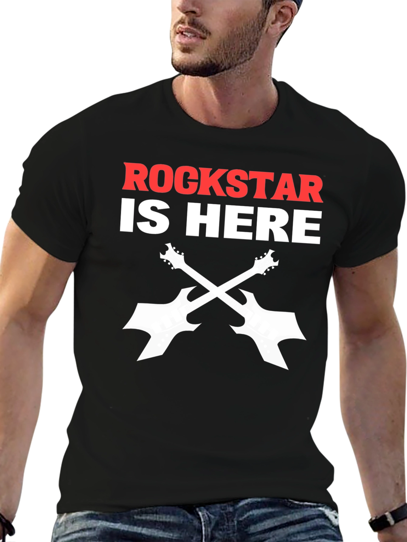 Black Rockstar Guitar T-Shirt - Black Cotton Music Tee view 6
