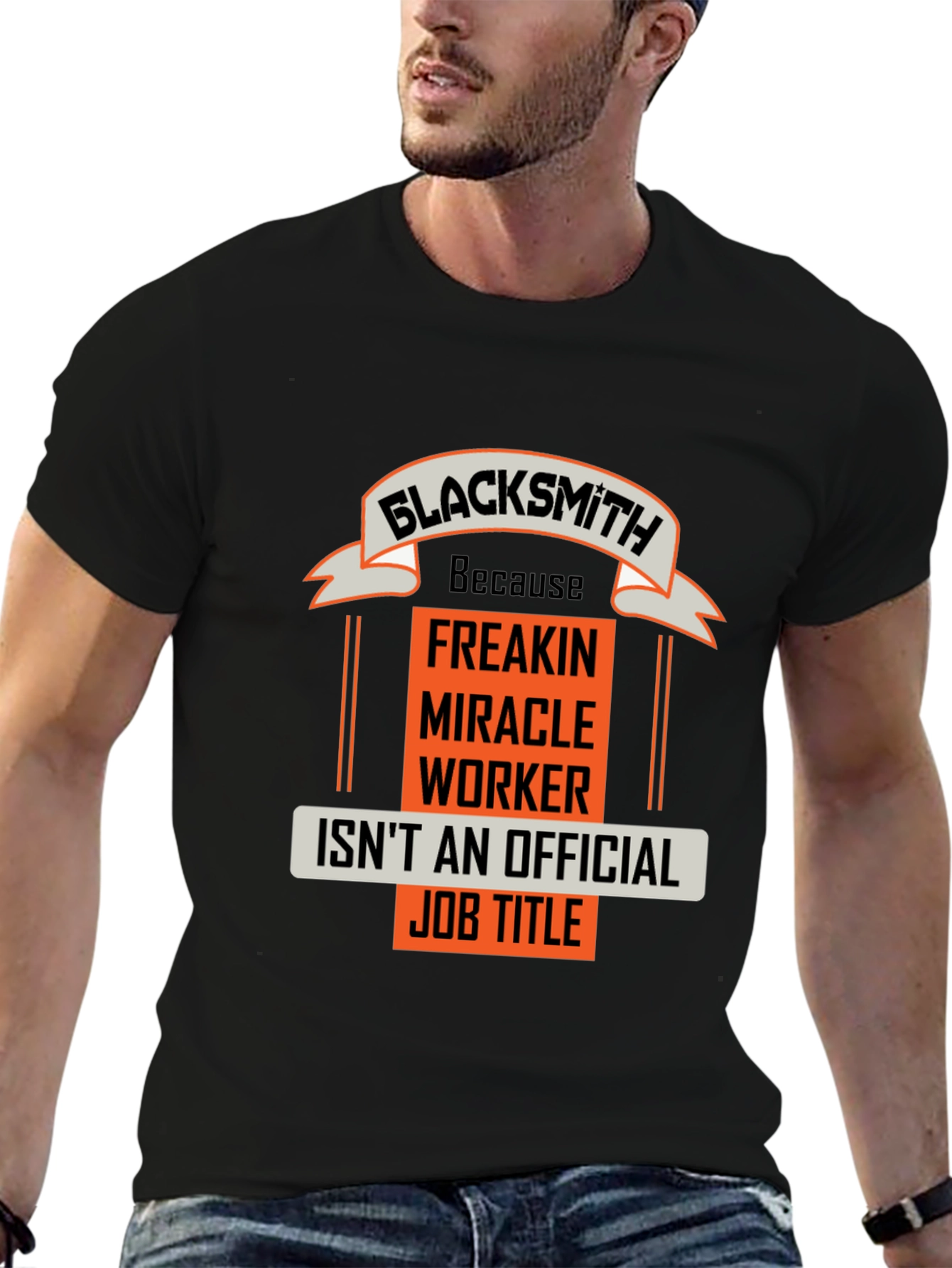 Black Blacksmith Miracle Worker Job Title Graphic Tee view 6