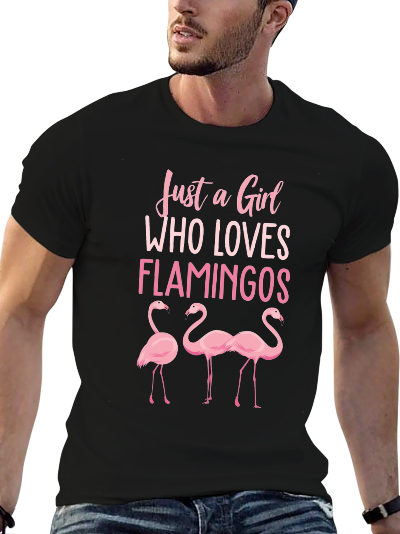 Black Flamingo Lover T-Shirt - Just a Girl Who Loves Flamingos view 6