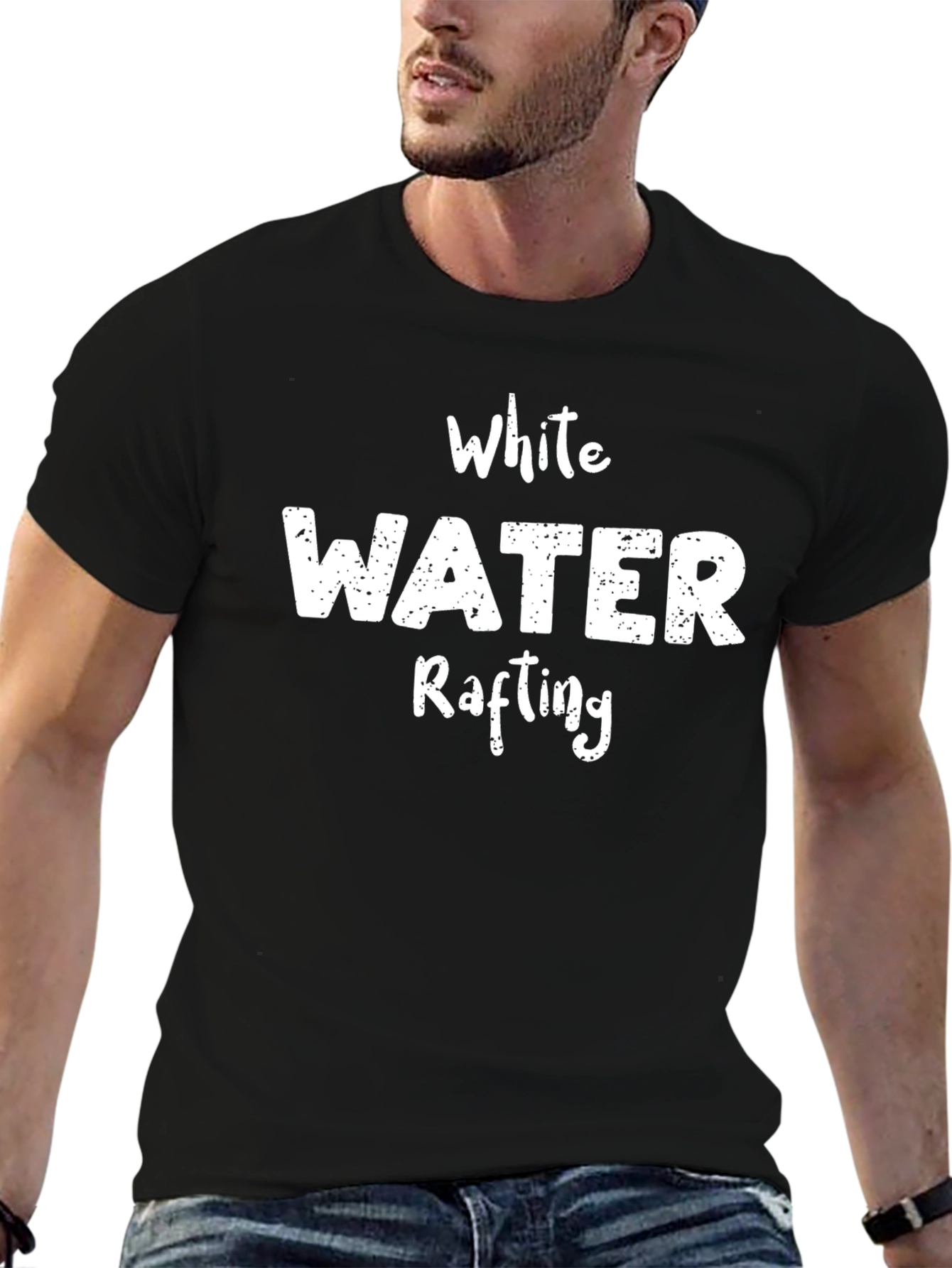 Black White Water Rafting Graphic T-Shirt - Black view 6