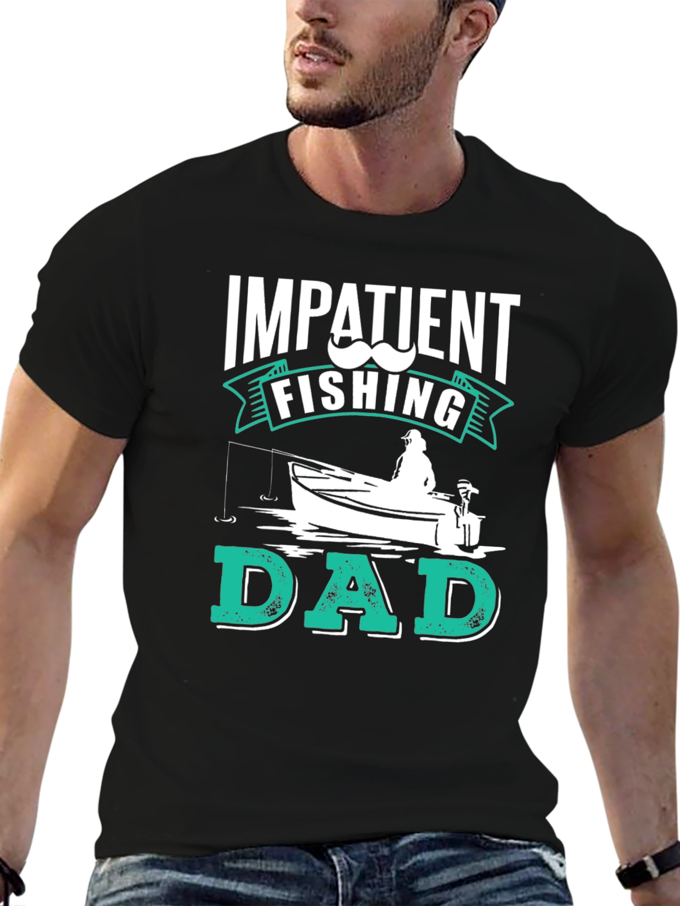 Black Impatient Fishing Dad Black Graphic Tee view 6