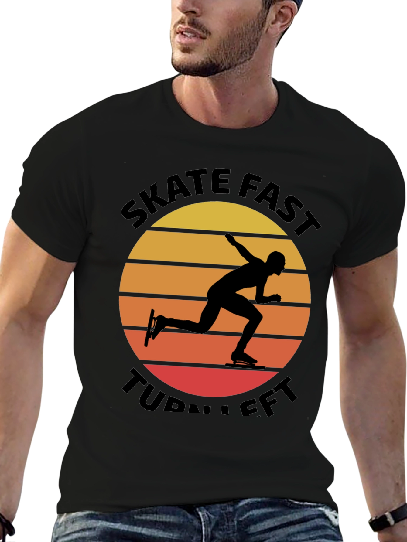 Black Skate Fast Turn Left Black T-Shirt view 6