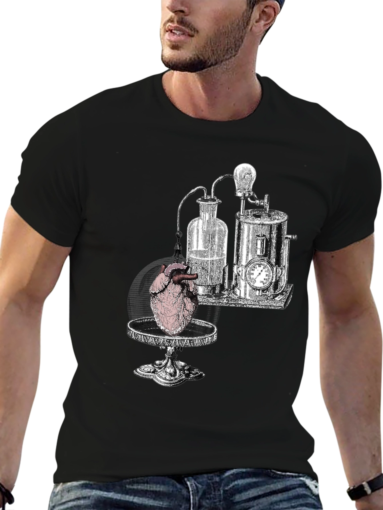 Black Steampunk Heart T-Shirt - Black Graphic Tee view 6