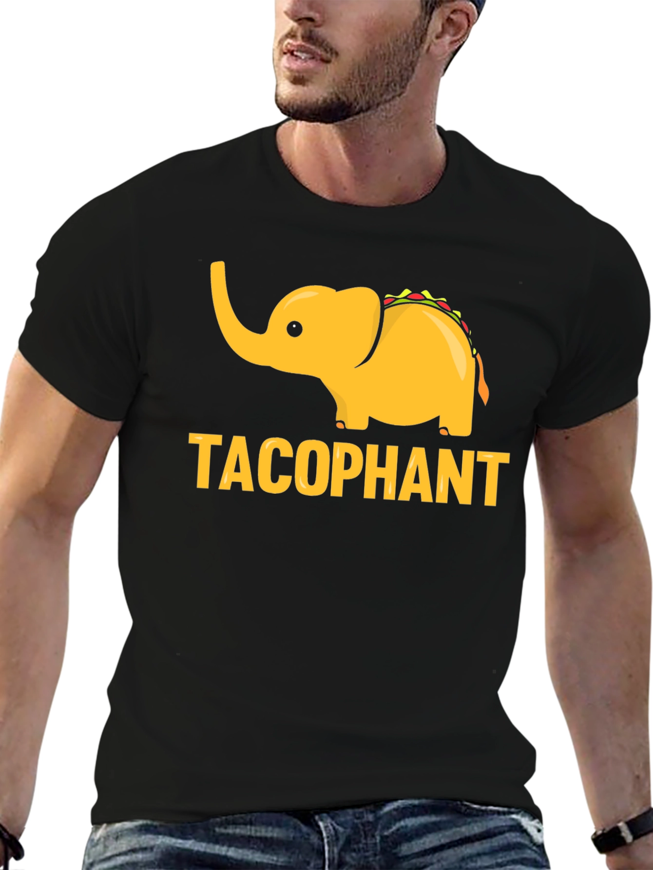 Black Tacophant Graphic T-Shirt - Funny Elephant Taco Tee view 6