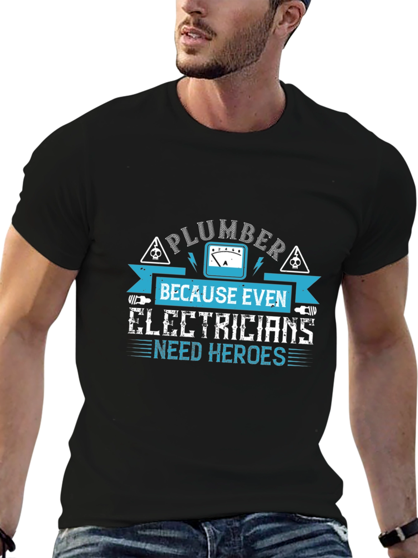 Black Plumber Hero T-Shirt - Funny Electrician Gift view 6