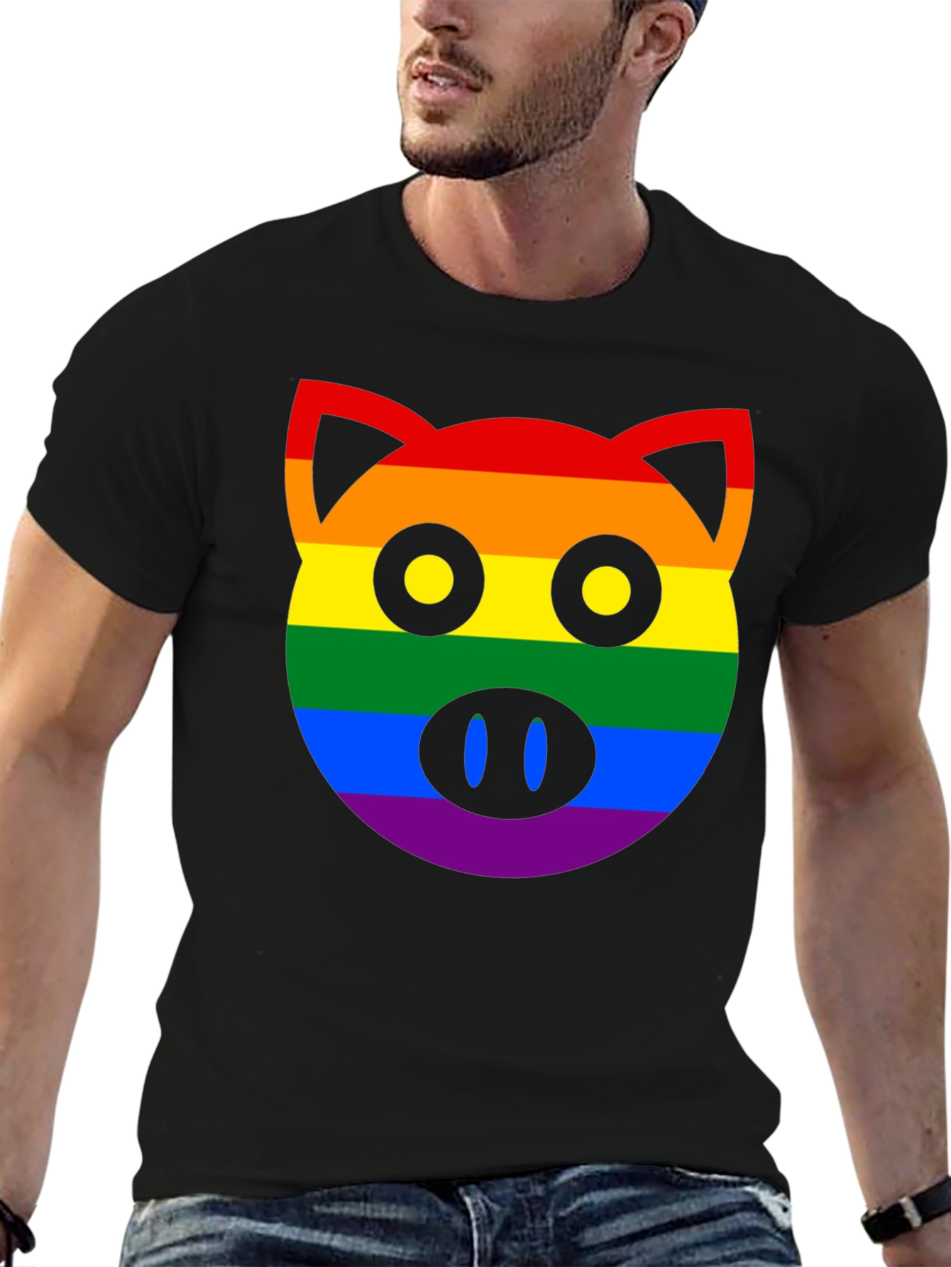 Black Pride Pig Graphic T-Shirt - LGBTQ+ Rainbow Design view 6