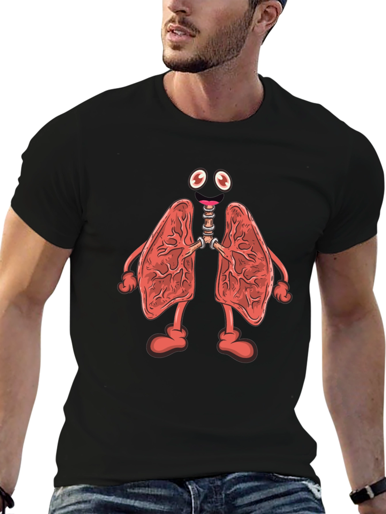 Black Cartoon Lungs Black T-Shirt view 6