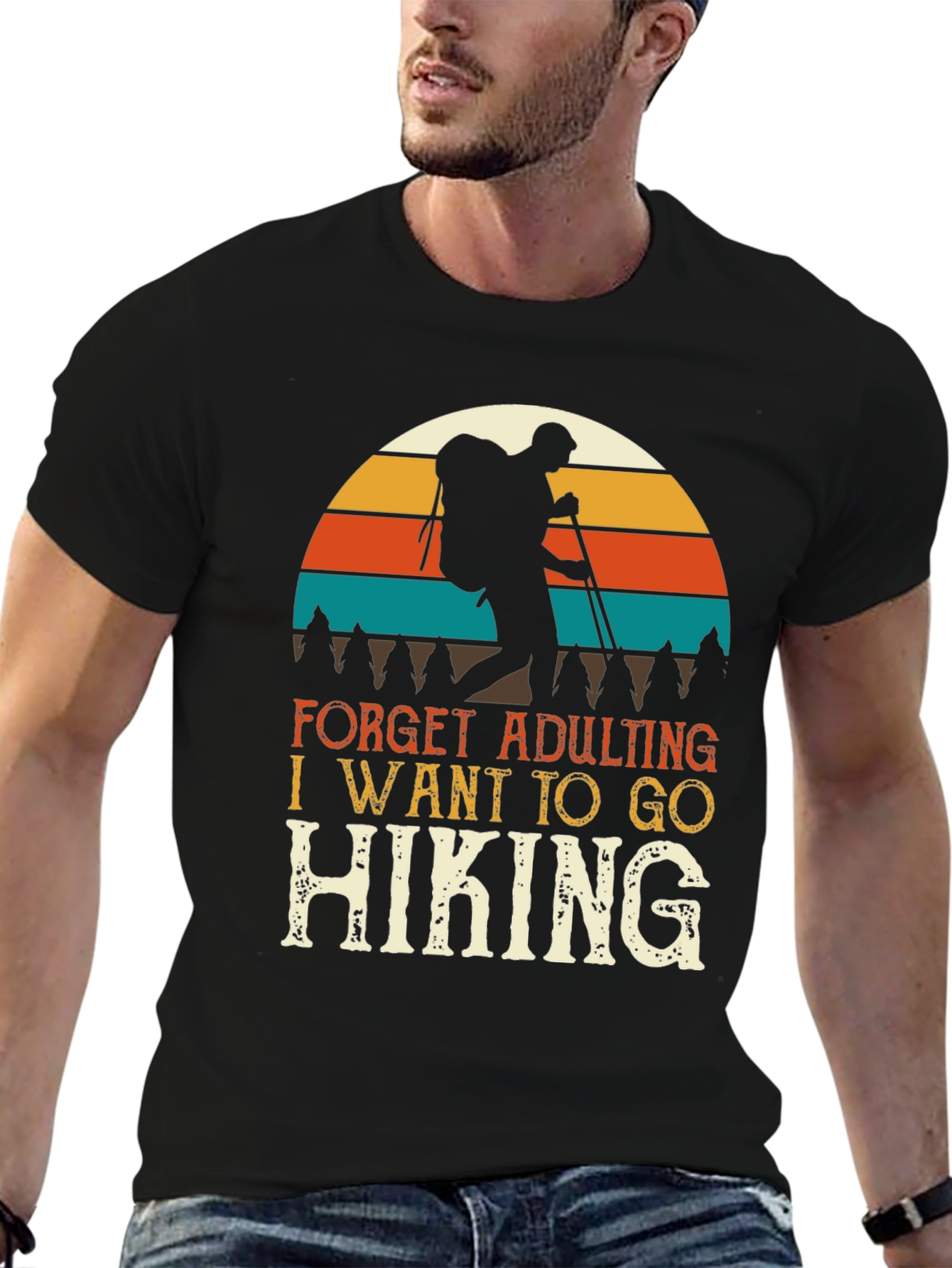 Black Hiking Adventure Tee: Forget Adulting, Go Hiking T-Shirt view 6