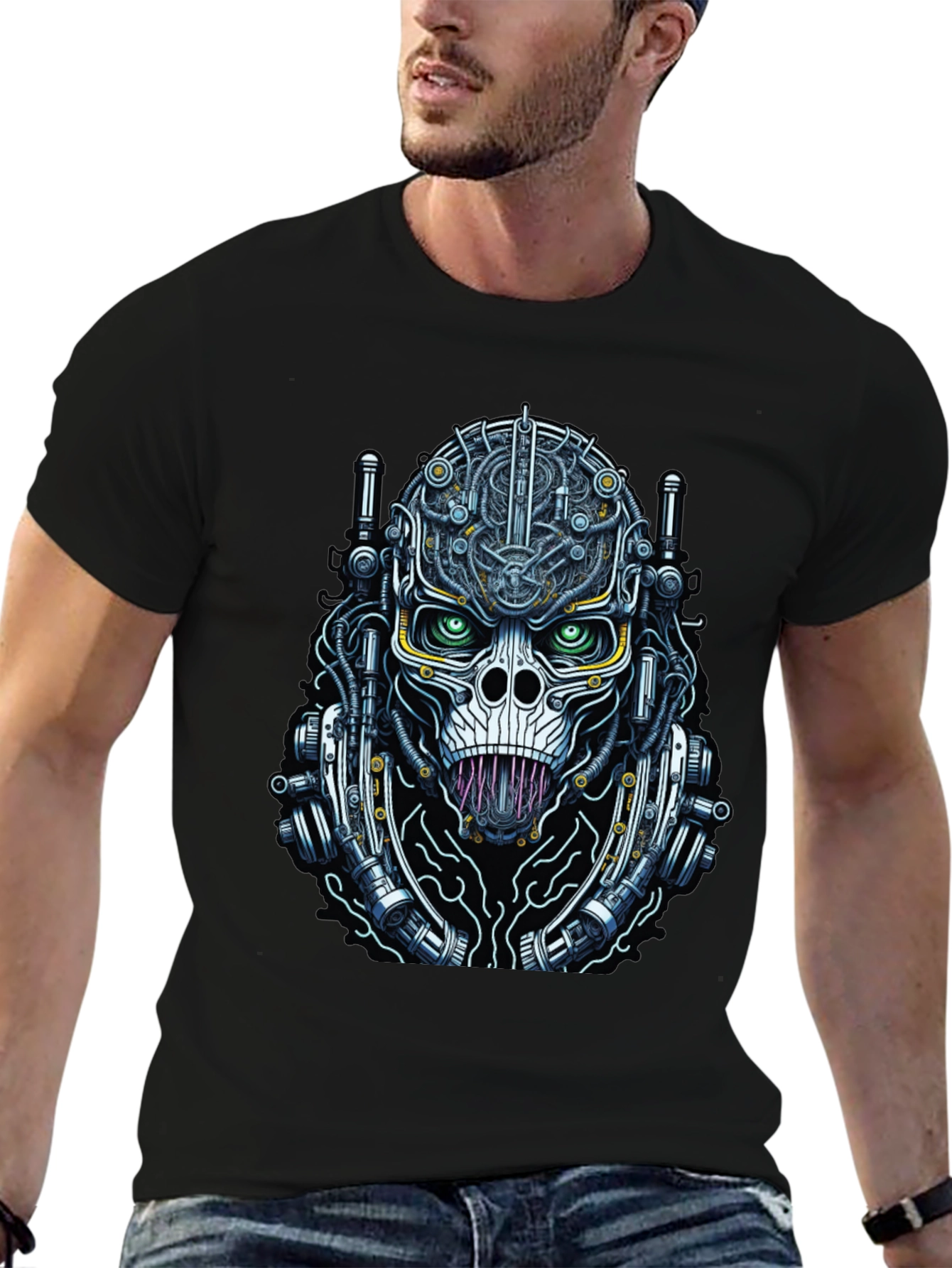Black Cyberpunk Skull T-Shirt - Unique Graphic Tee view 6