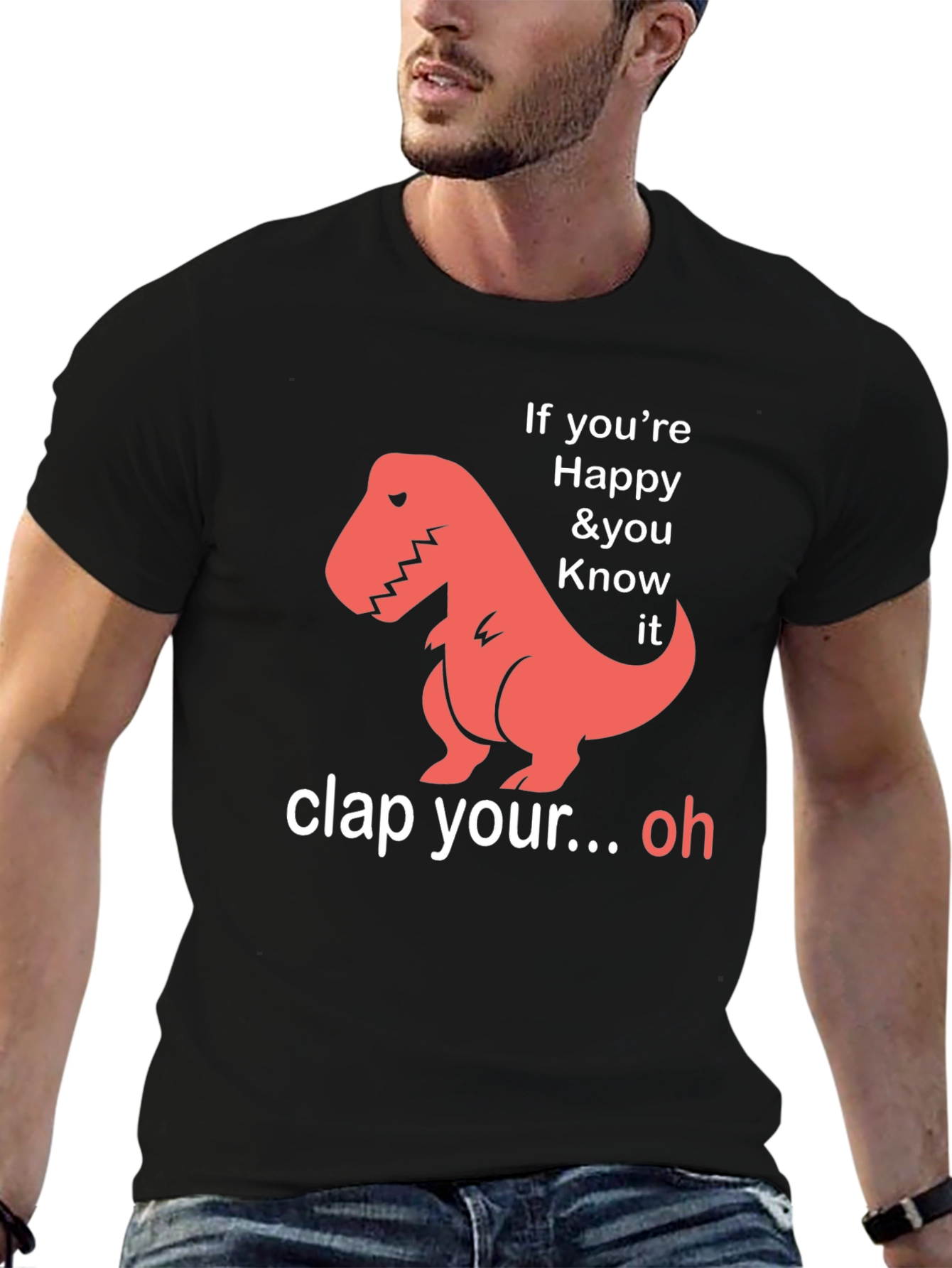 Black Funny Dinosaur T-Shirt - If You're Happy & You Know It view 6